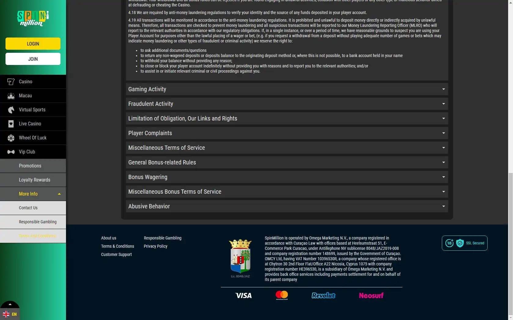 Spin Million Payment Methods