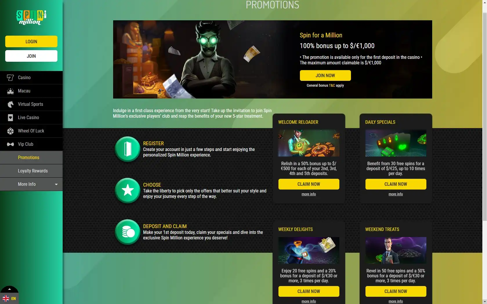 Spin Million No Deposit Bonus