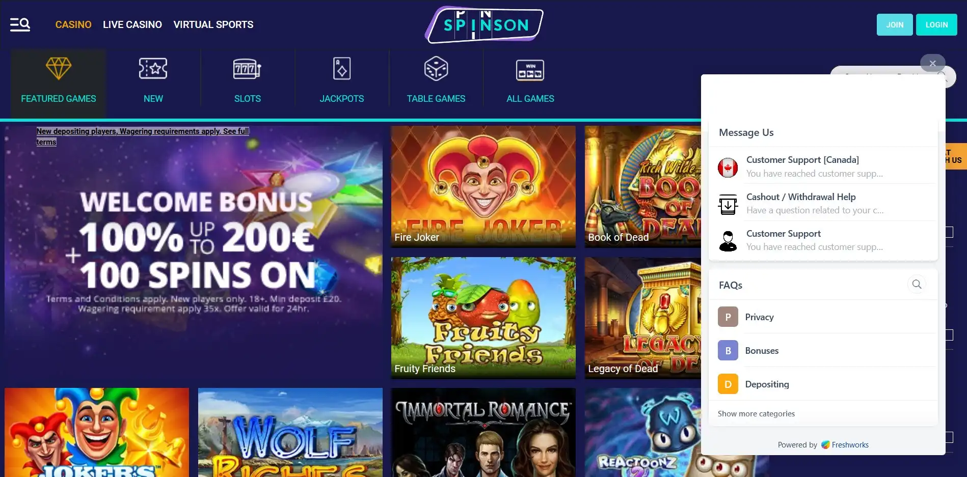 Spinson Casino Support