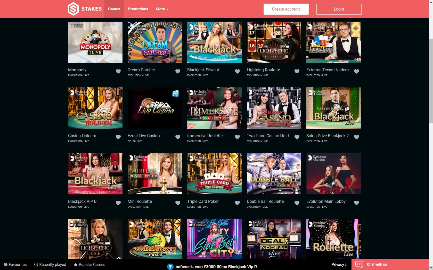 Stakes Casino Live Dealer Games
