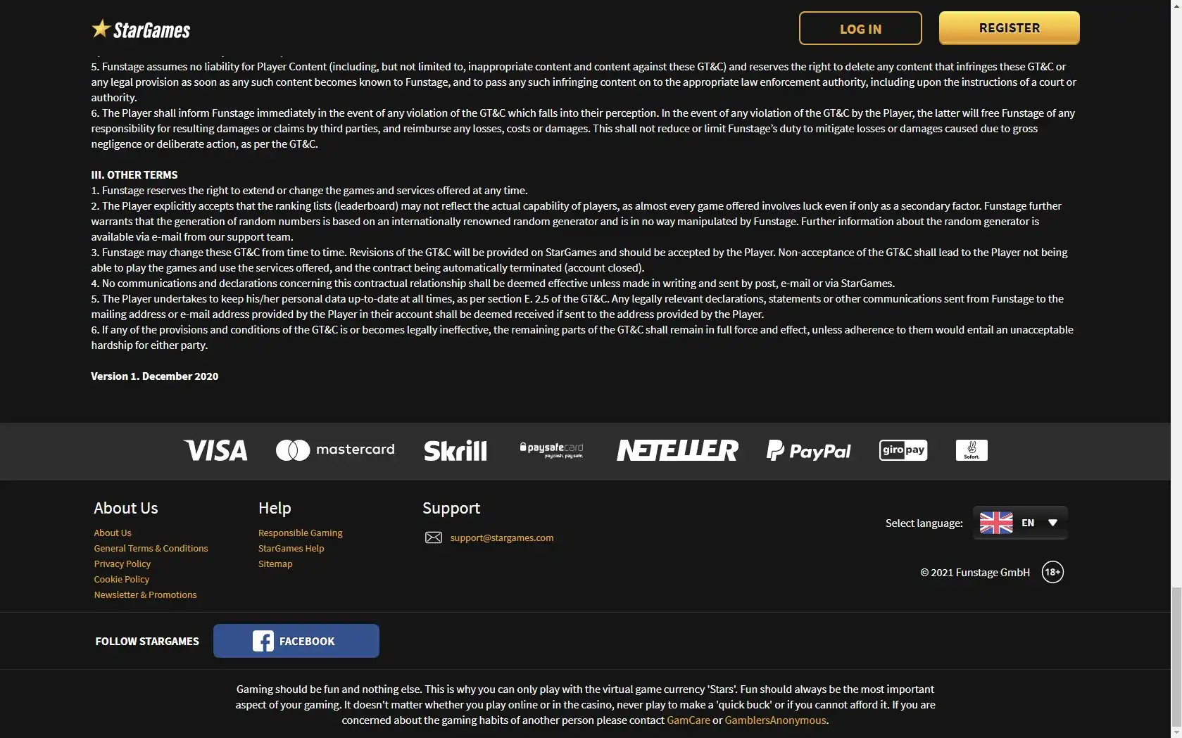 Star Games Casino Payment Methods