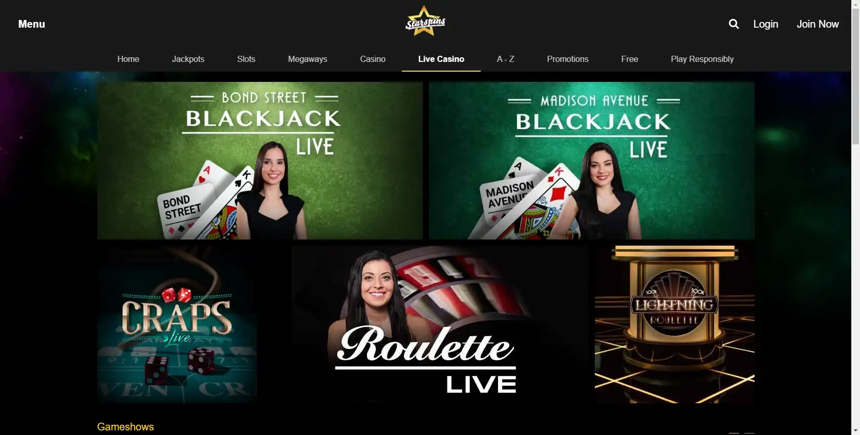 Starspins Casino Live Dealer Games
