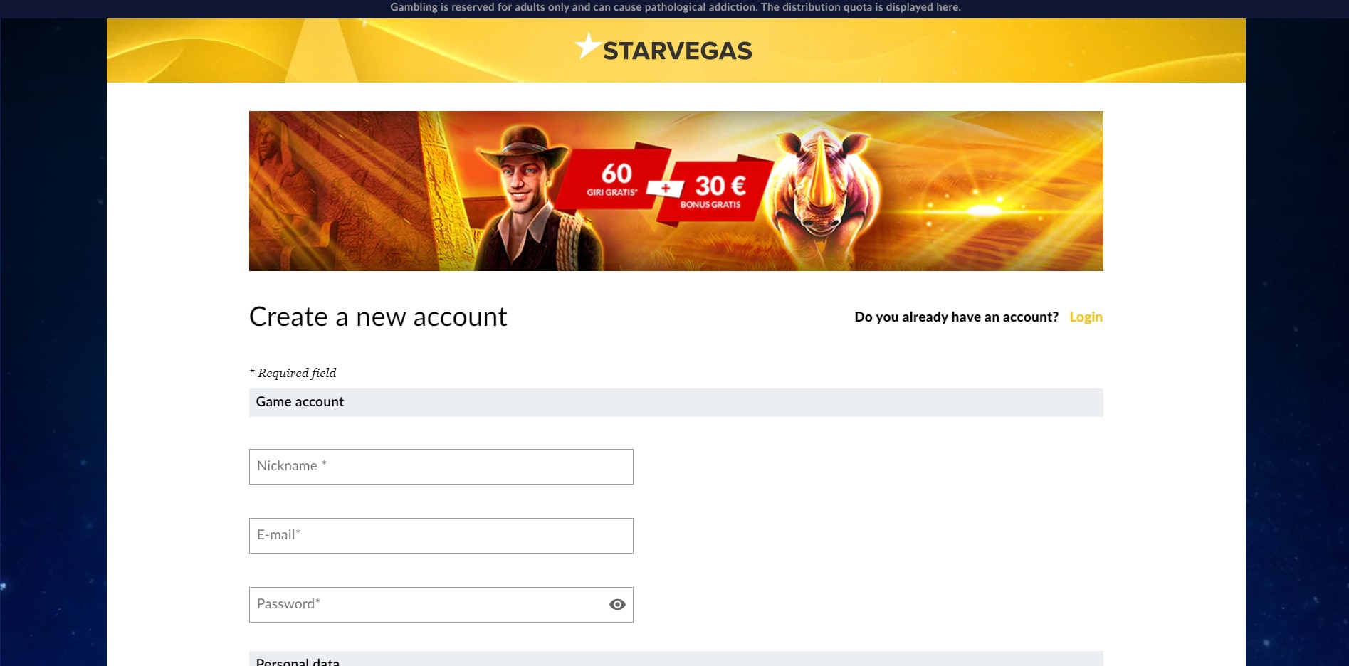 StarVegas Casino Login