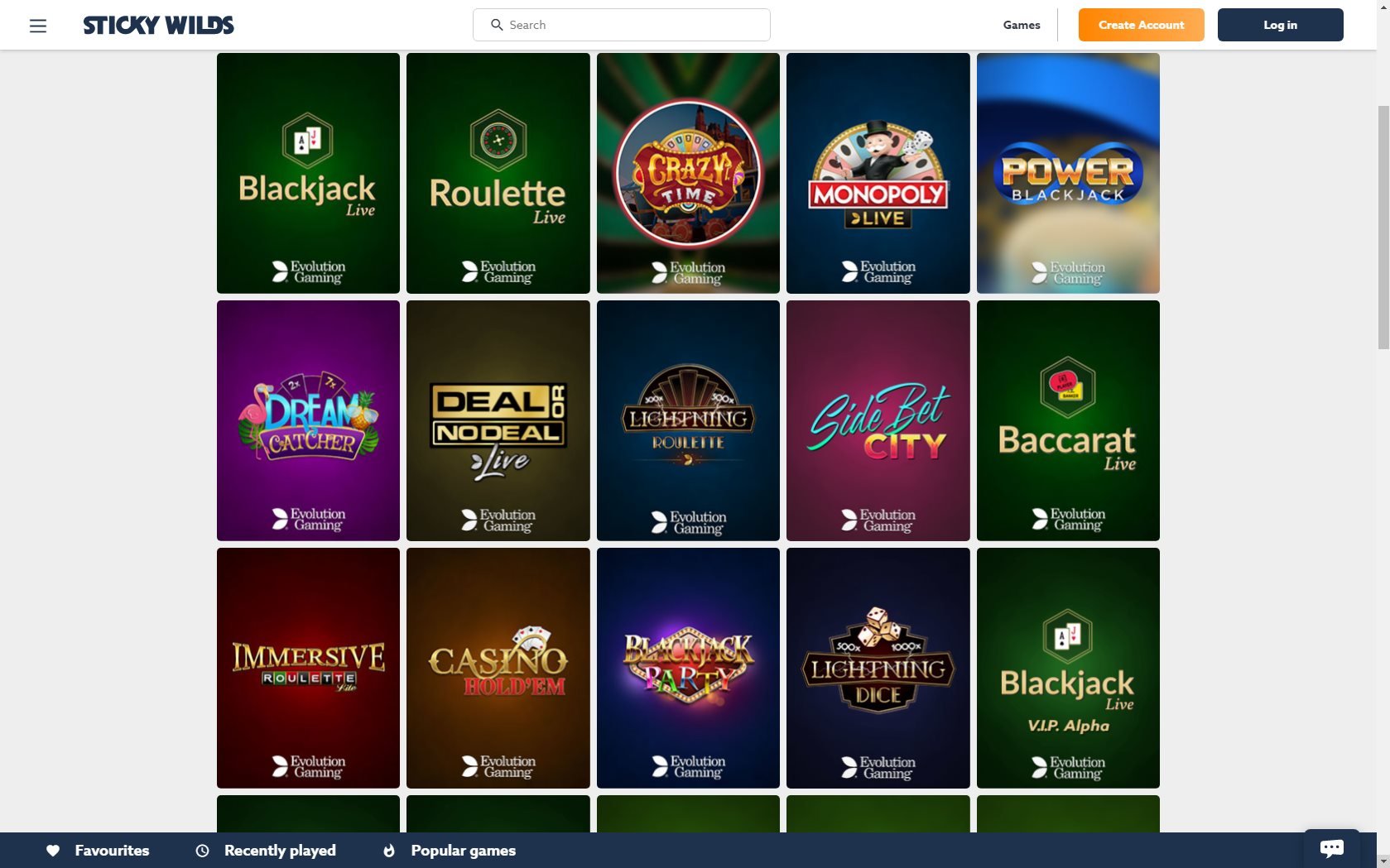 Sticky Wilds Casino Live Dealer Games