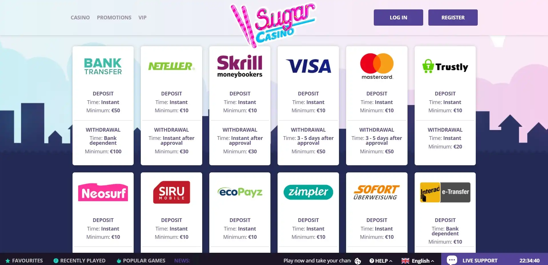 Sugar Casino Payment Methods