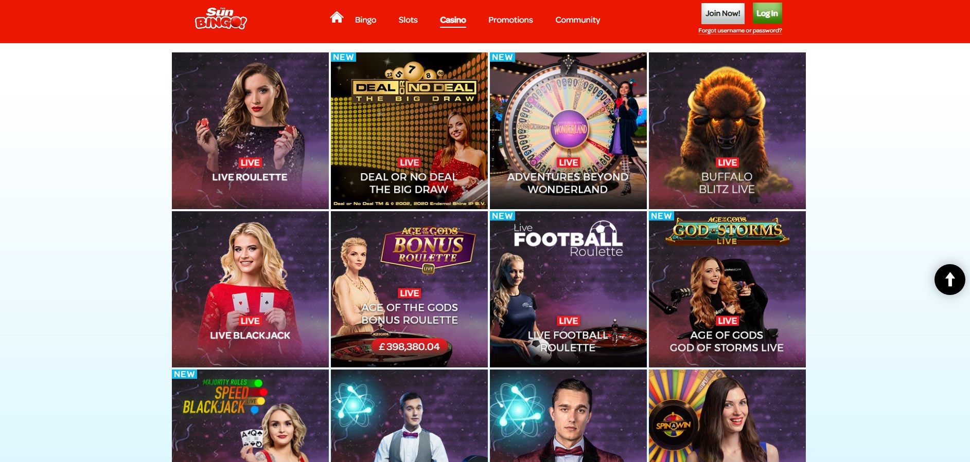 Sunbingo Casino Live Dealer Games