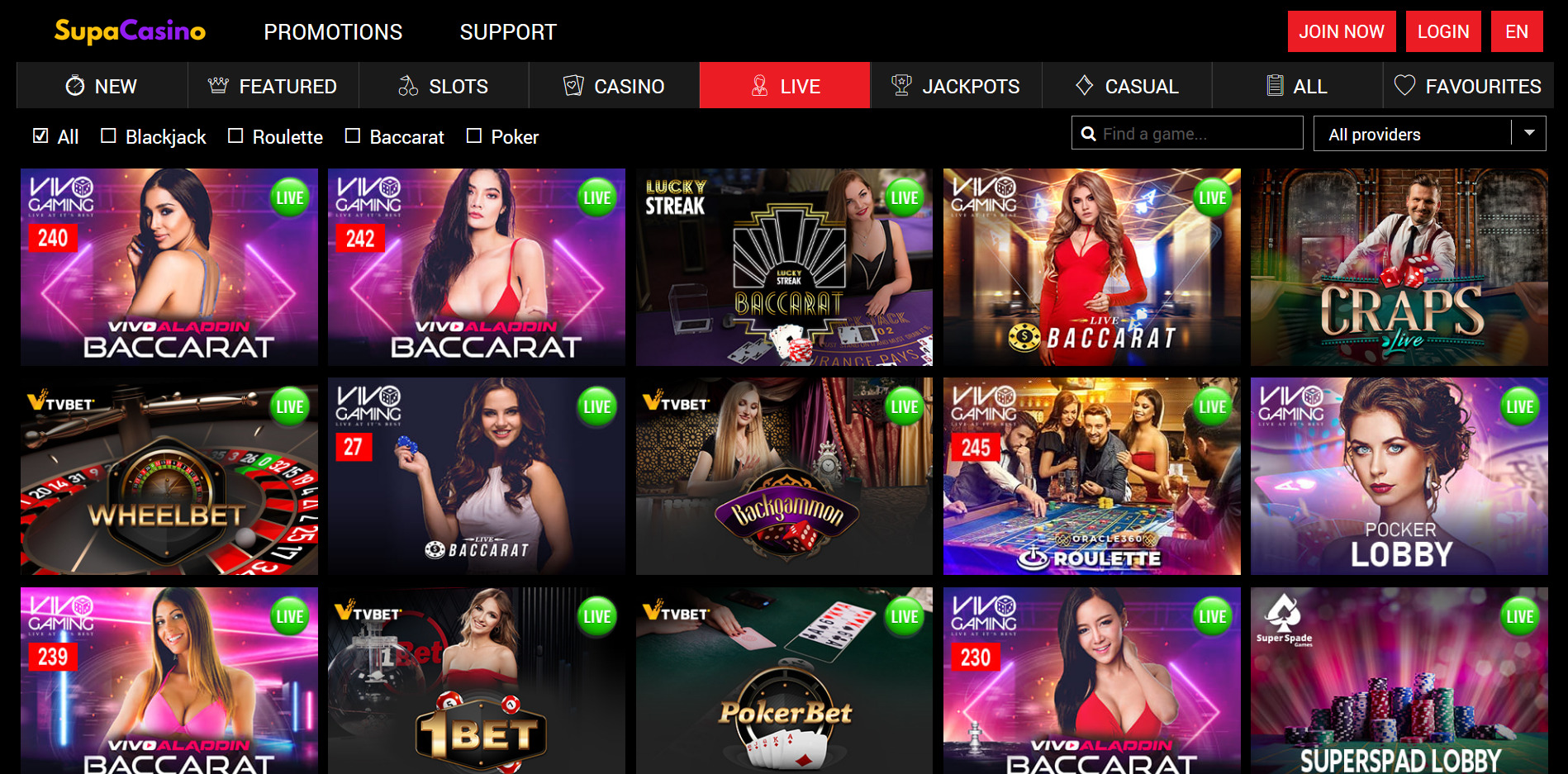 SupaCasino Live Dealer Games