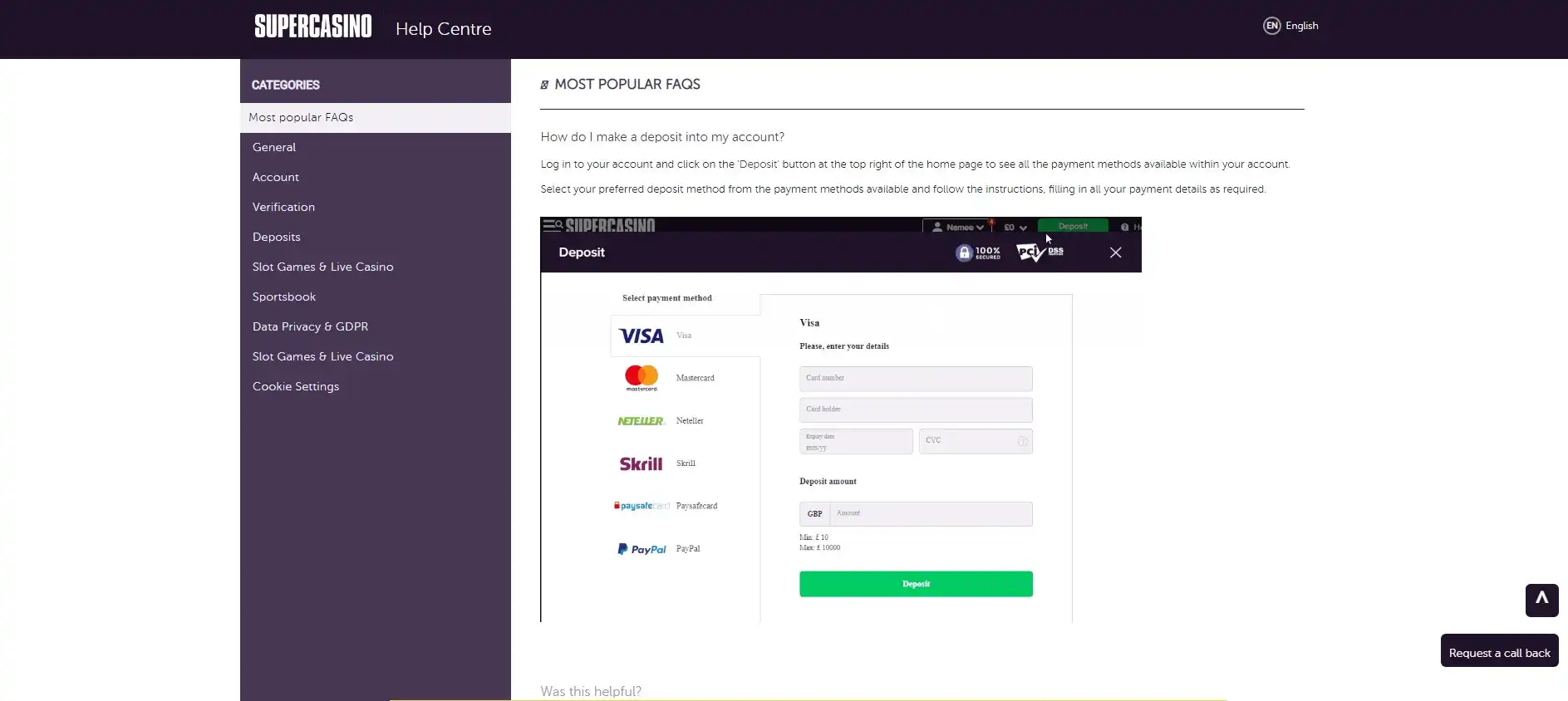 Super Casino Payment Methods