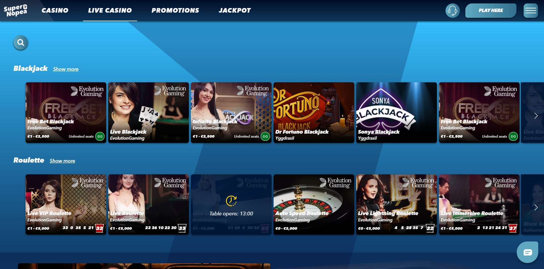 SuperNopea Casino Live Dealer Games