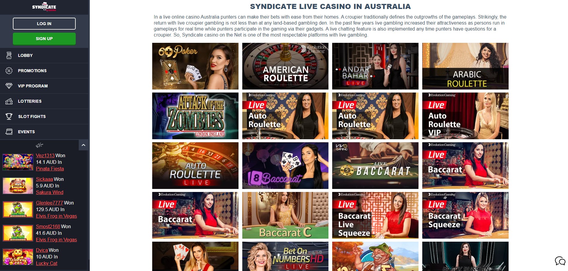 Syndicate Casino Live Dealer Games