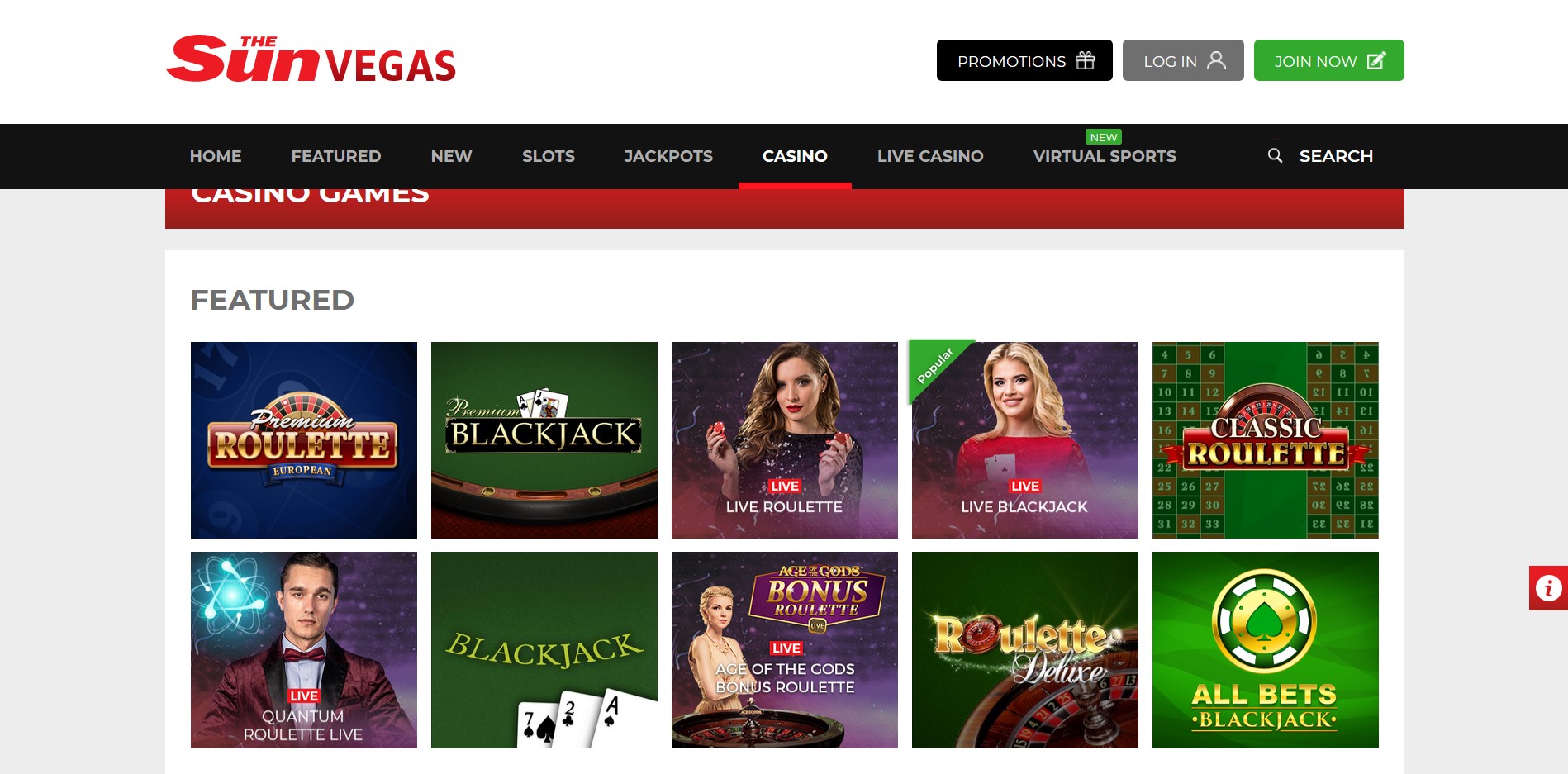 The Sun Vegas Casino Games