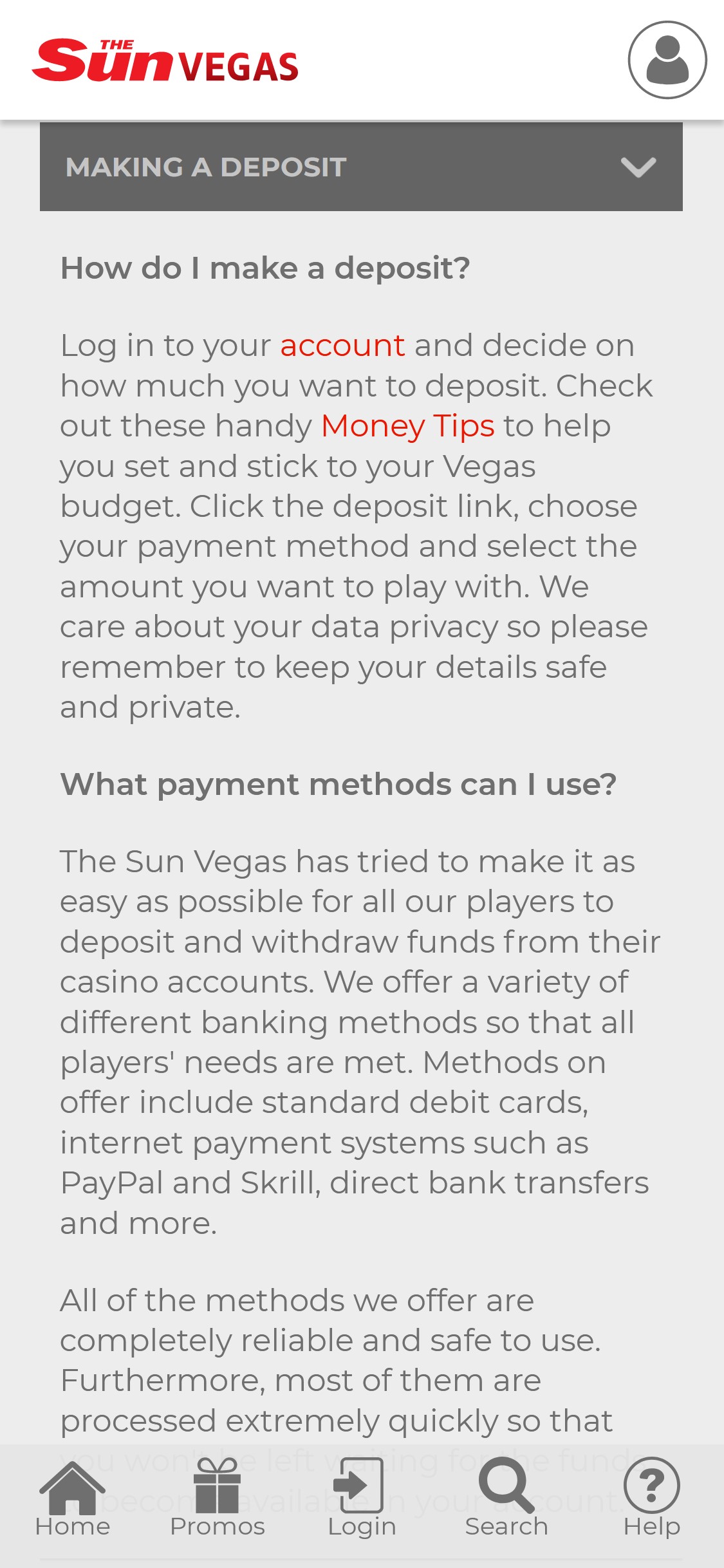 The Sun Vegas Casino Mobile Payment Methods Review