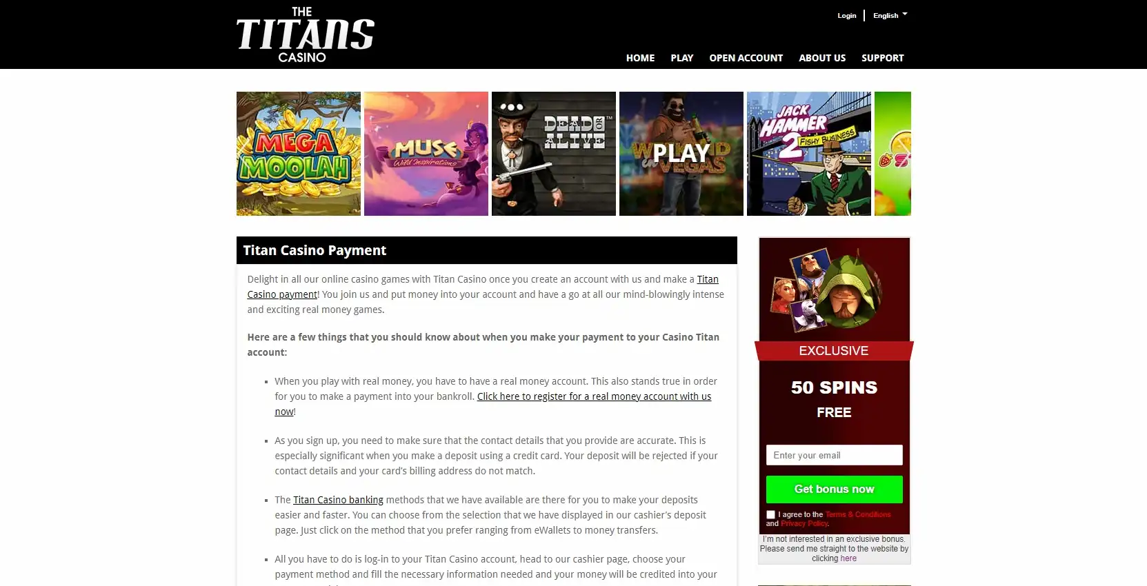 Titan Casino Payment Methods