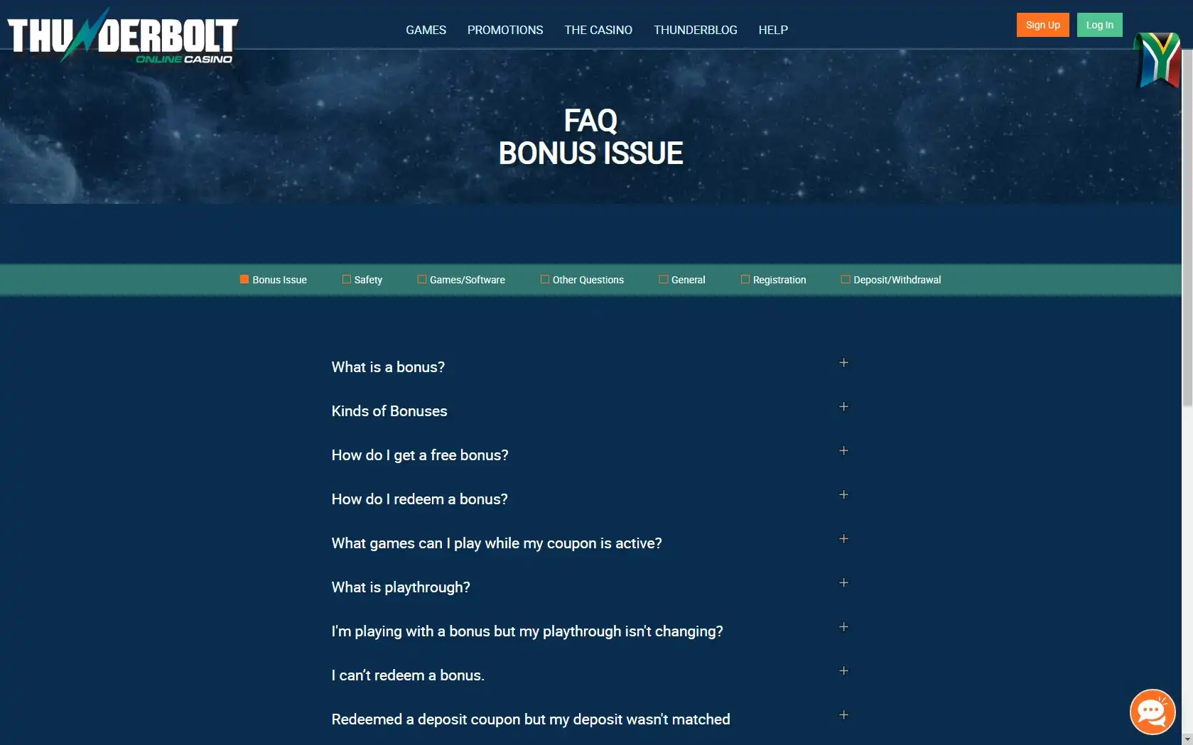 Thunderbolt Casino Support