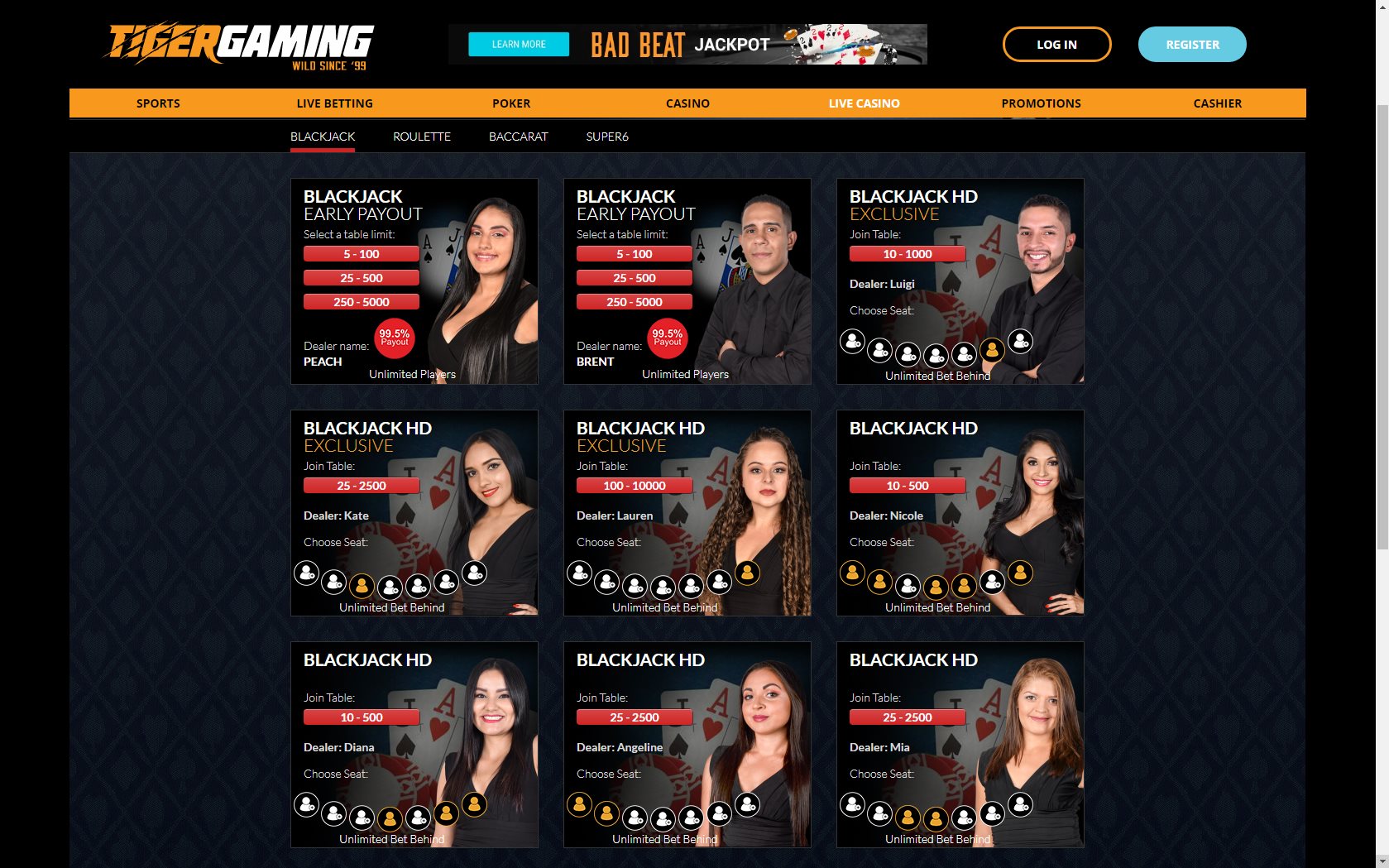 TigerGaming Casino Live Dealer Games