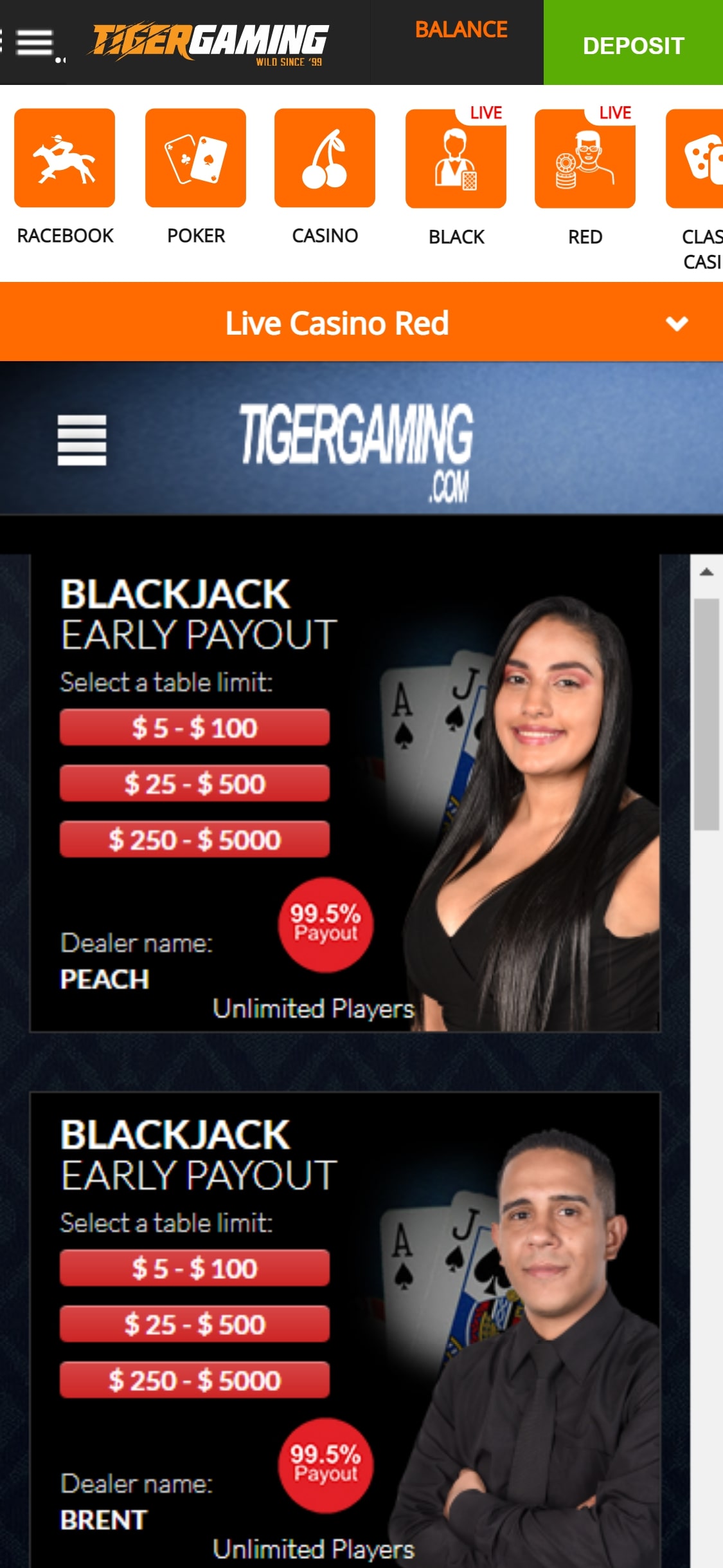 TigerGaming Casino Mobile Live Dealer Games Review
