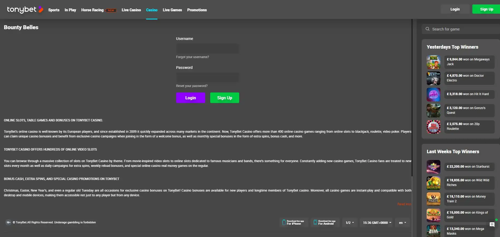 TonyBet Casino Login