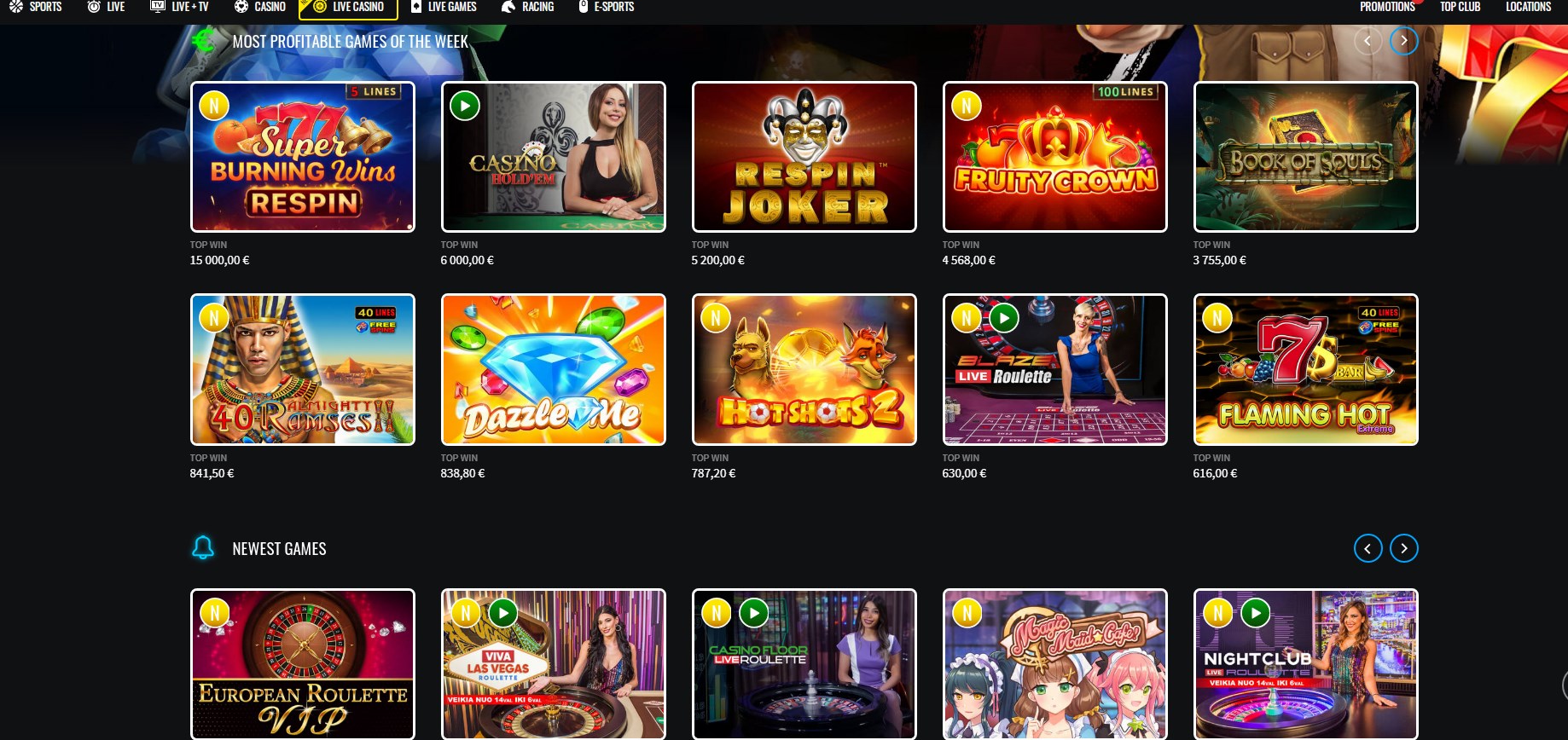 Top Sport Casino Latvia Games