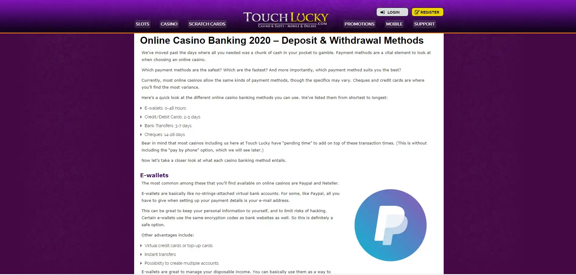 Touch Lucky Casino Payment Methods