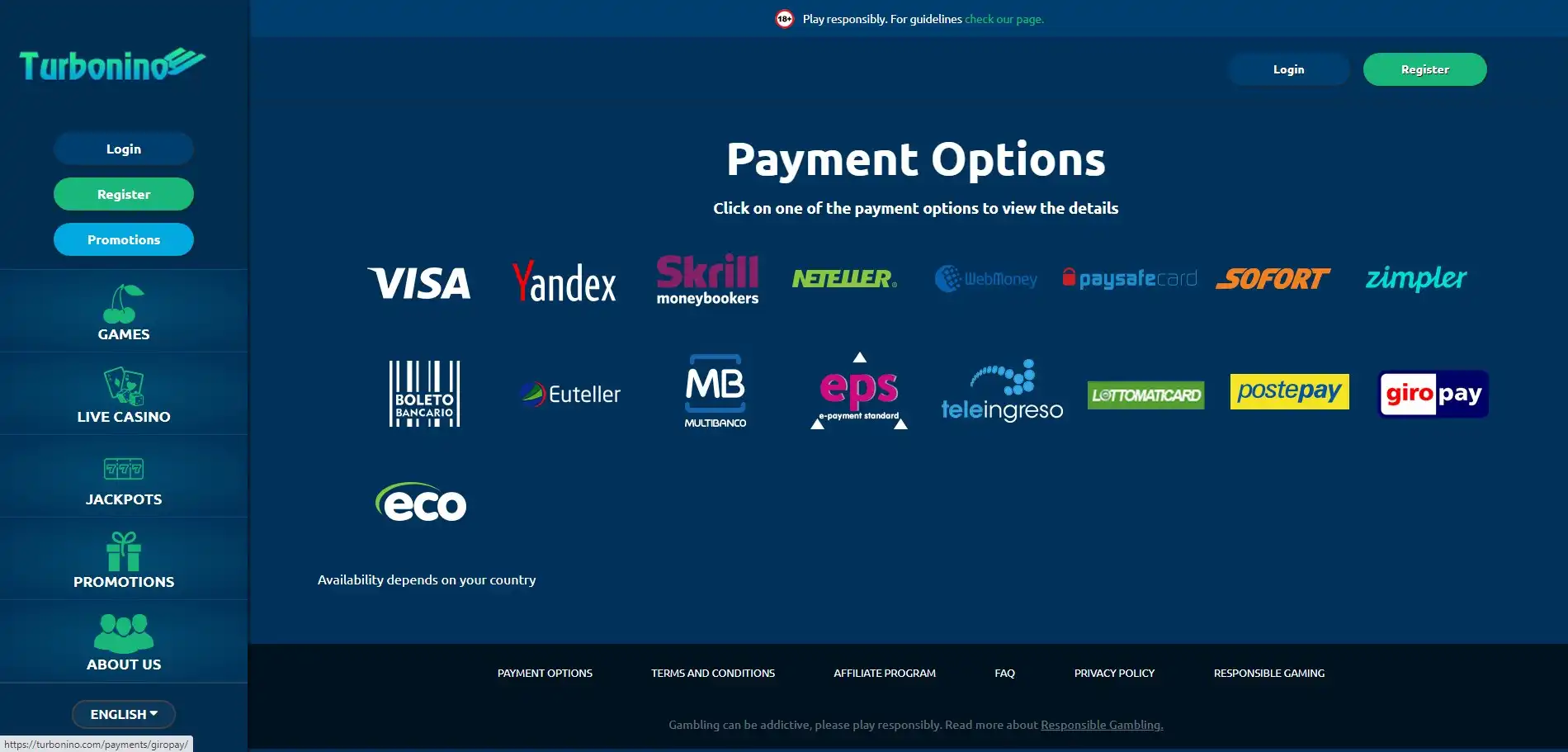 Turbonino Payment Methods