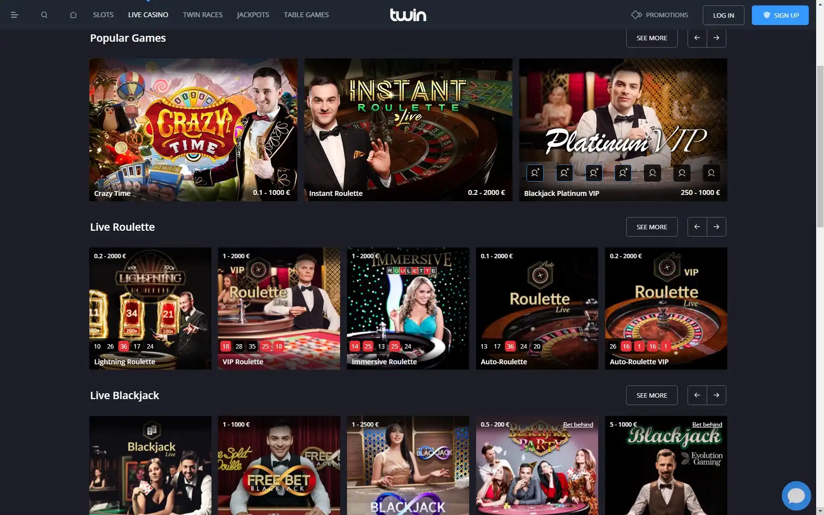 Twin Casino Live Dealer Games