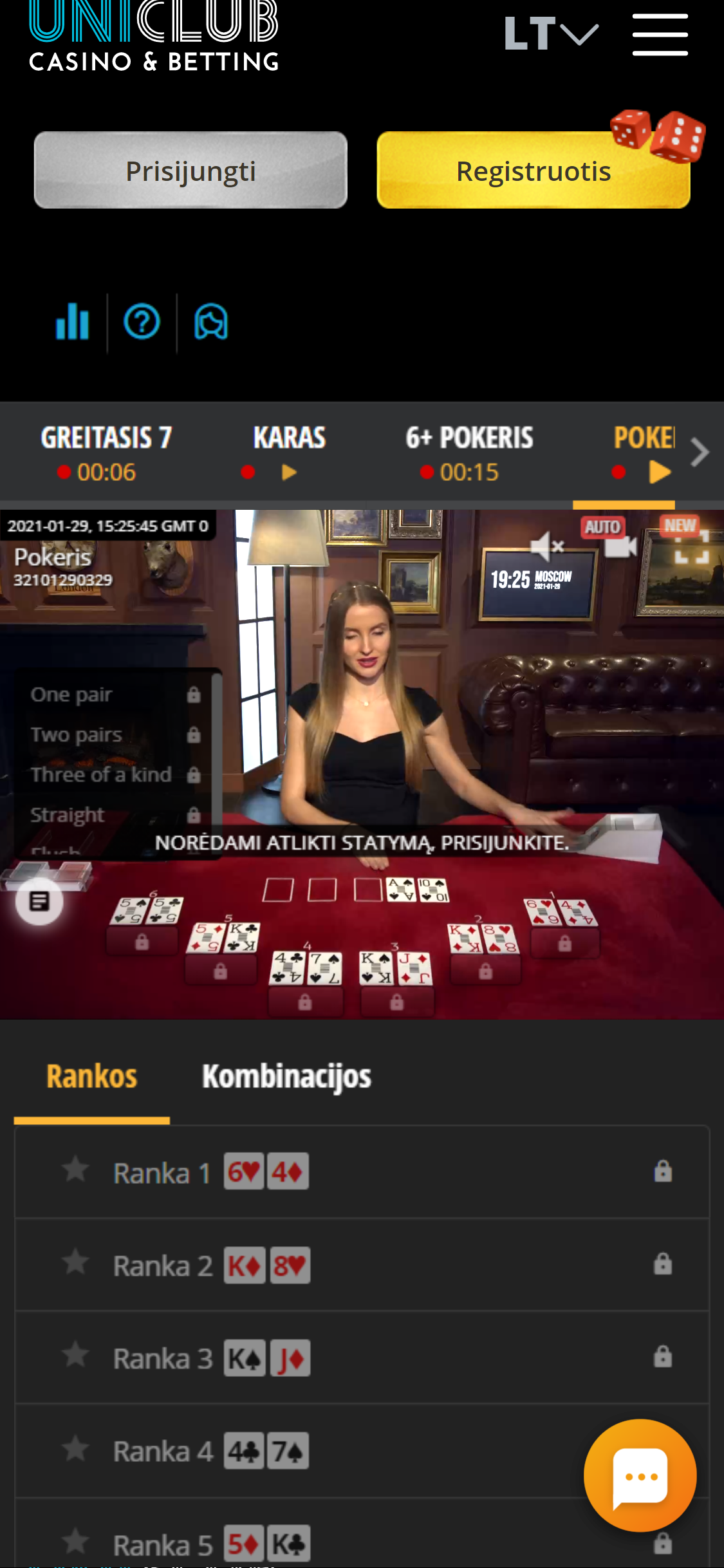 Uniclub Casino Mobile Live Dealer Games Review
