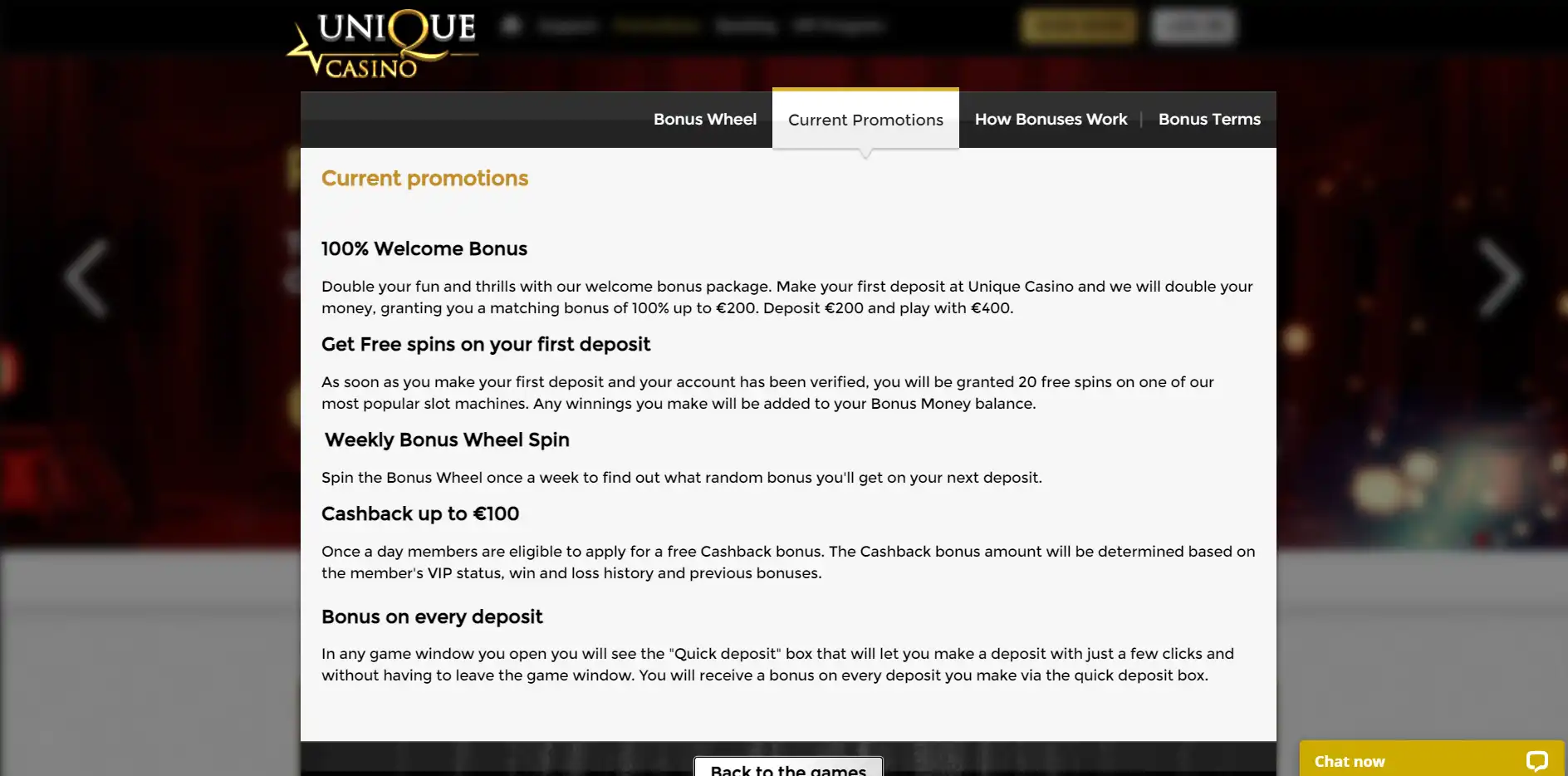 Unique Casino No Deposit Bonus