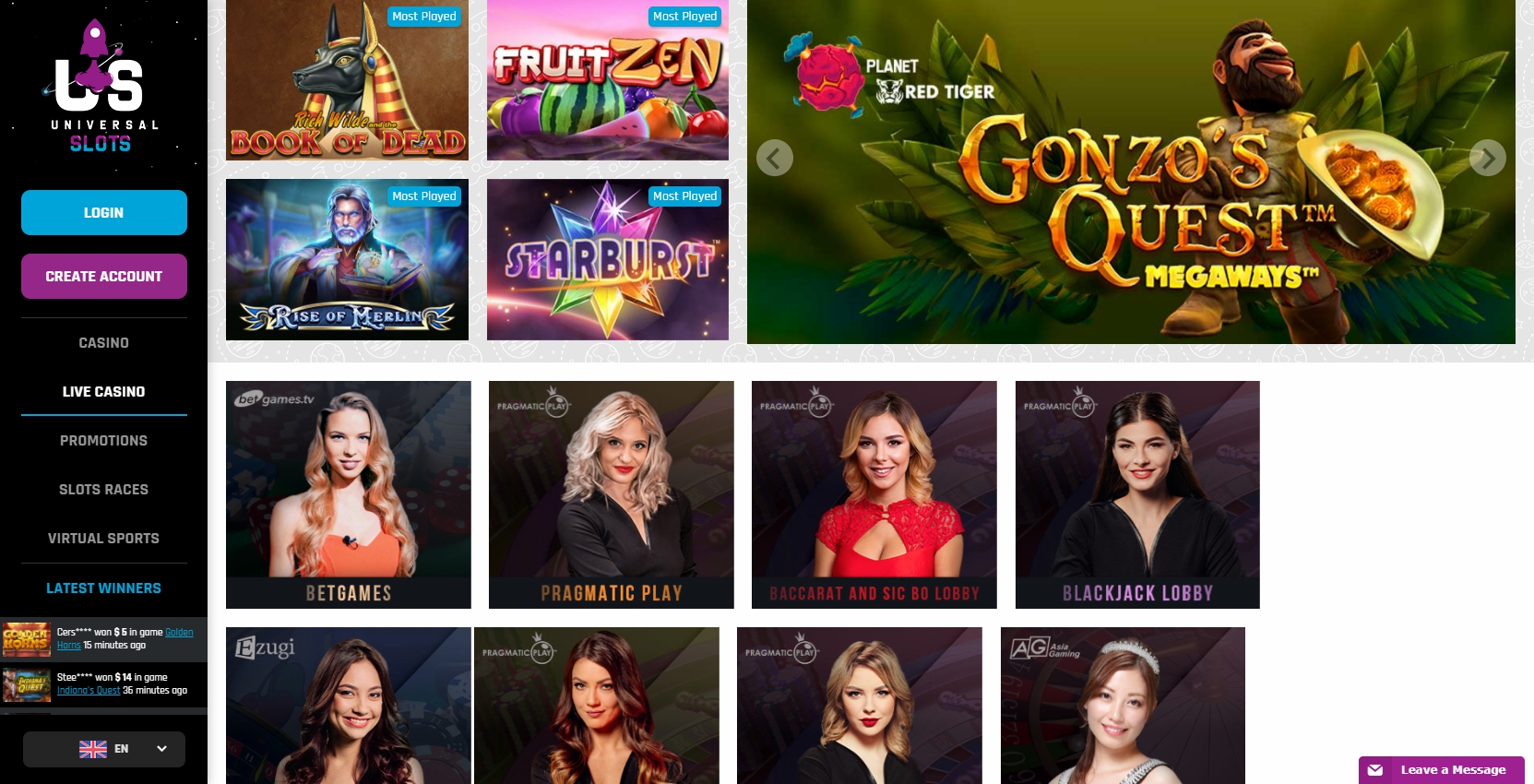 Universal Slots Live Dealer Games