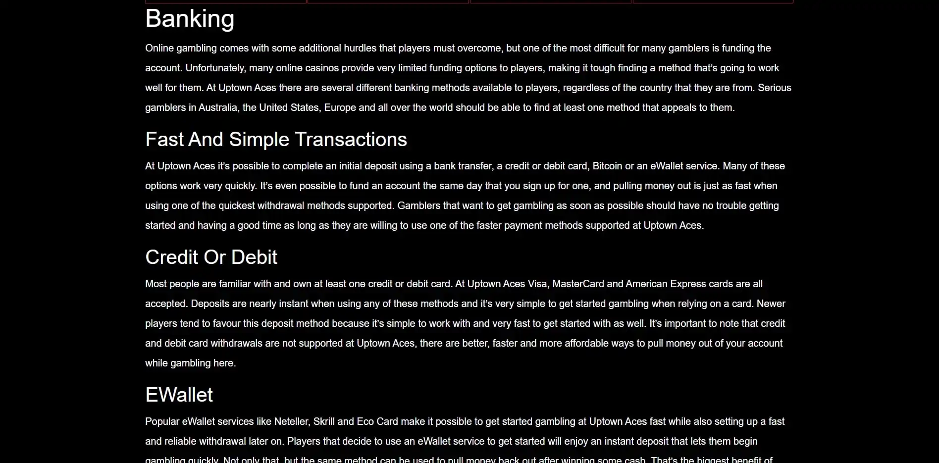 Uptown Pokies Casino Payment Methods