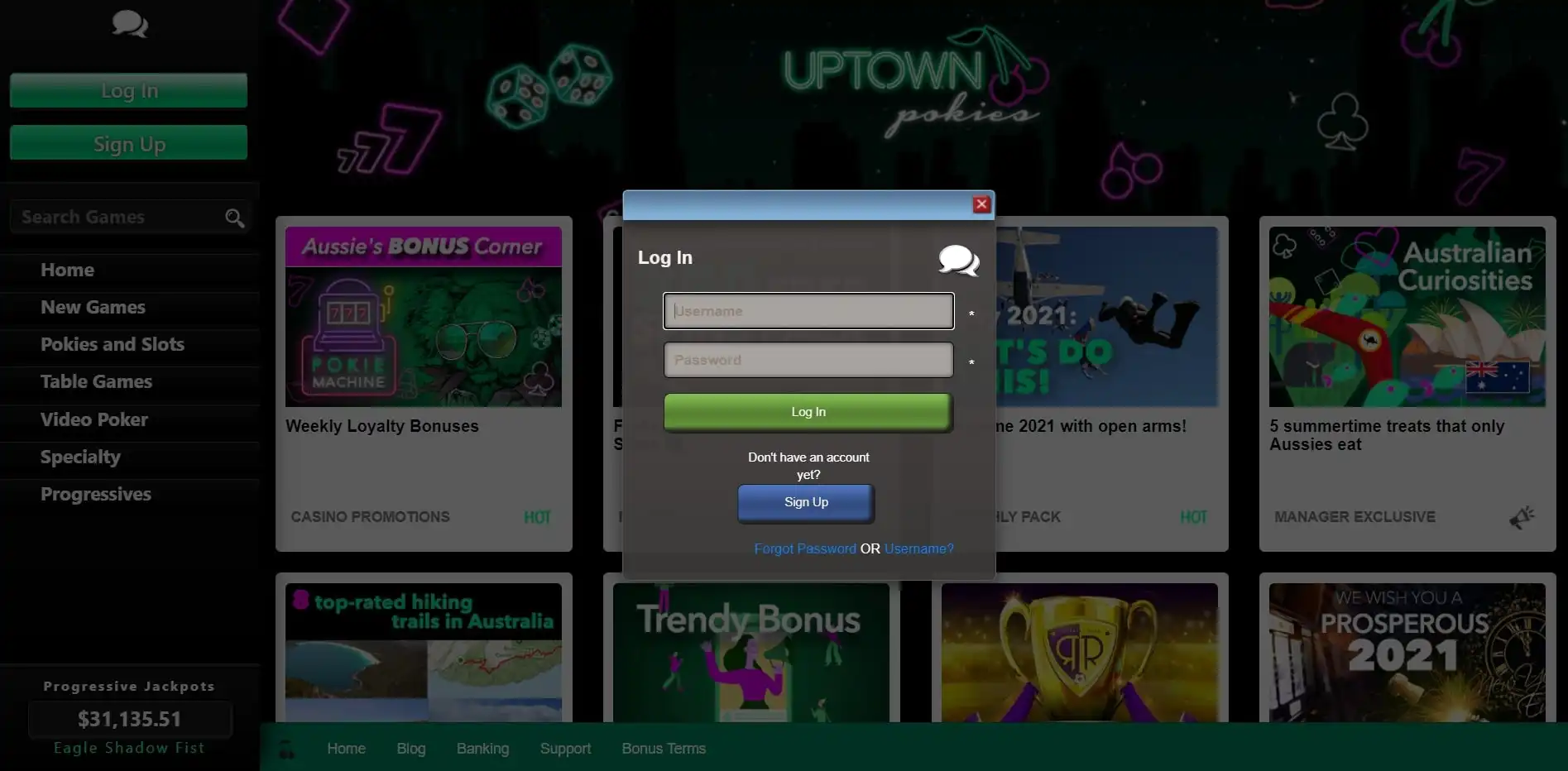 Uptown Pokies Casino Login