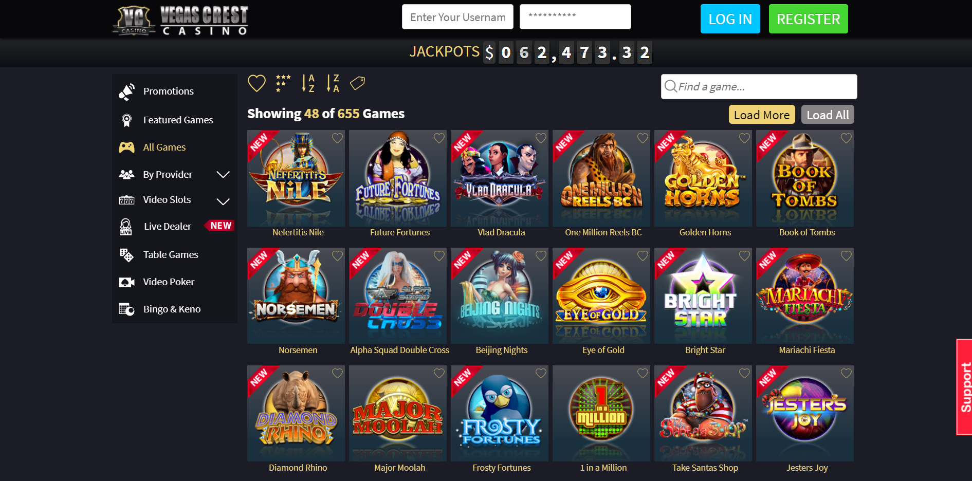 Vegas Crest Casino Games