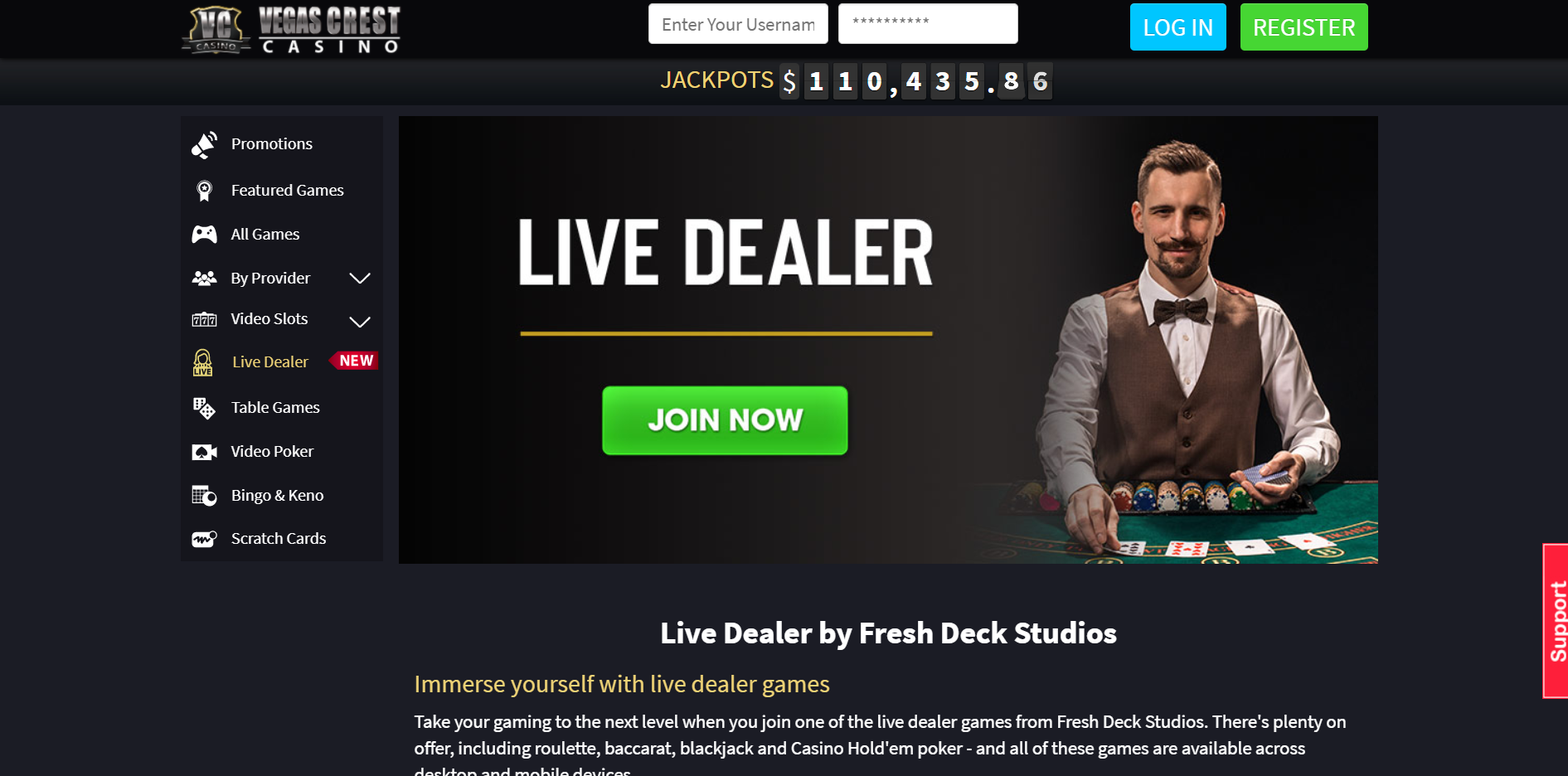 Vegas Crest Casino Live Dealer Games