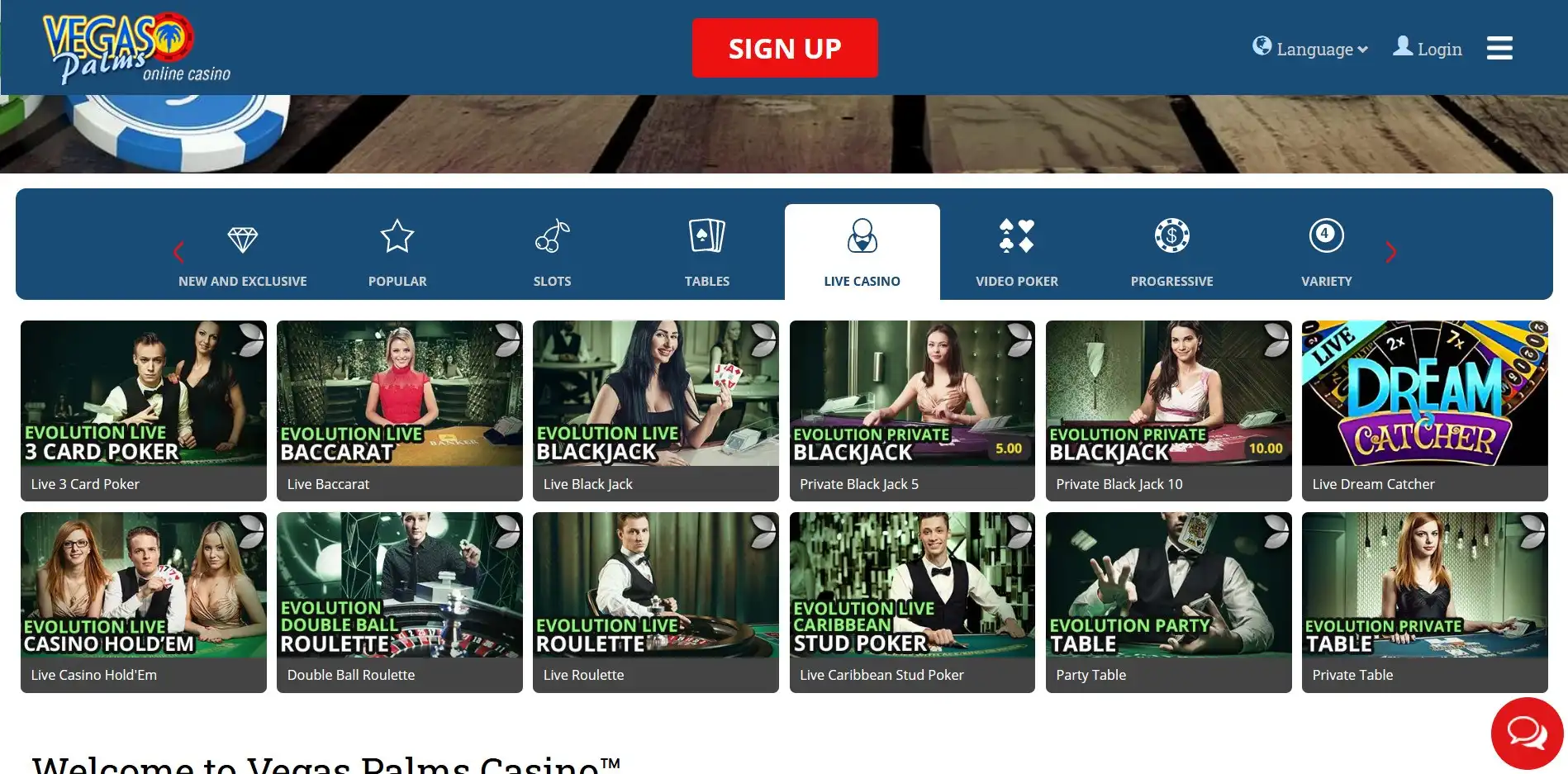 Vegas Palms Casino Live Dealer Games