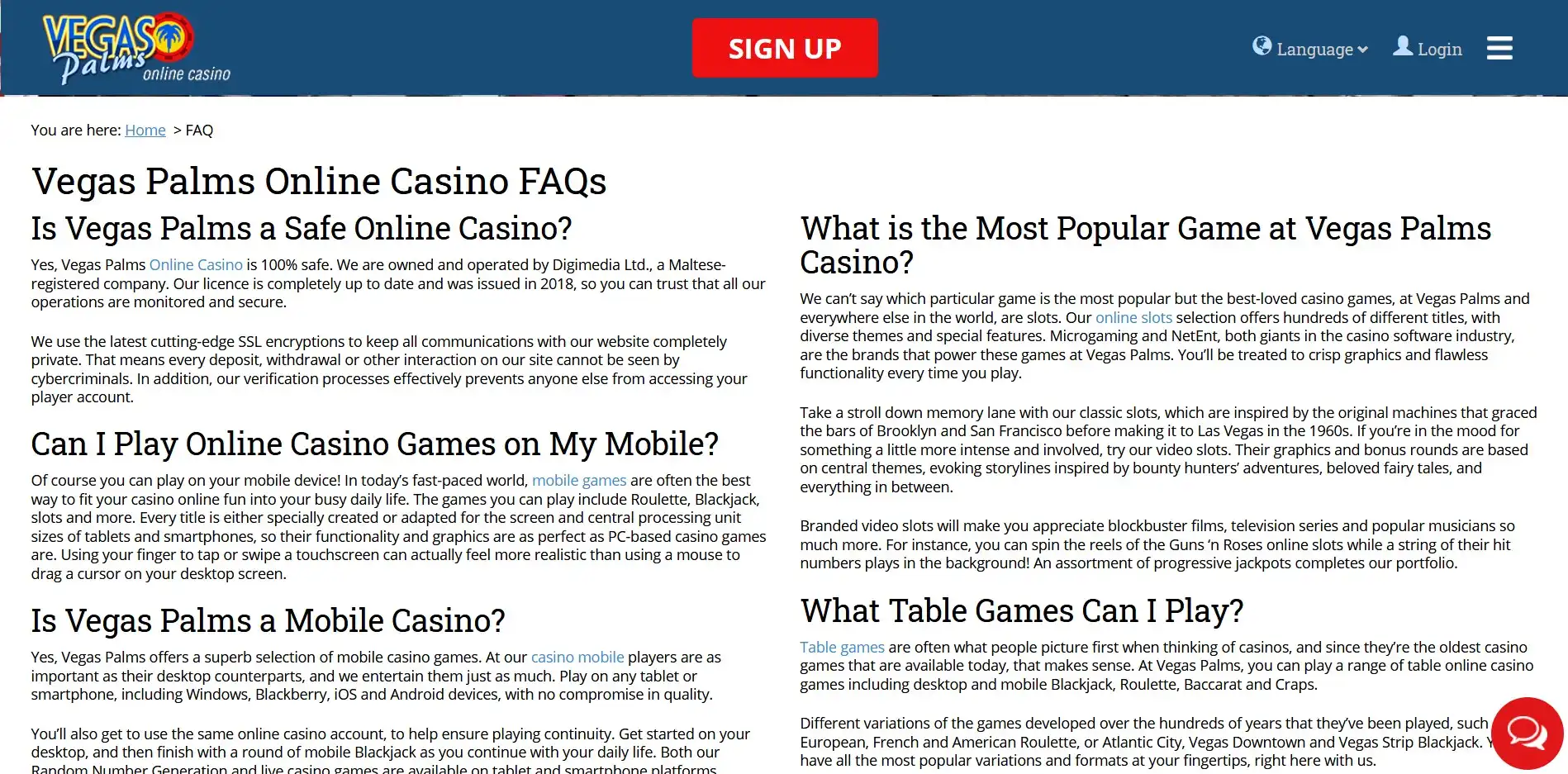 Vegas Palms Casino Support