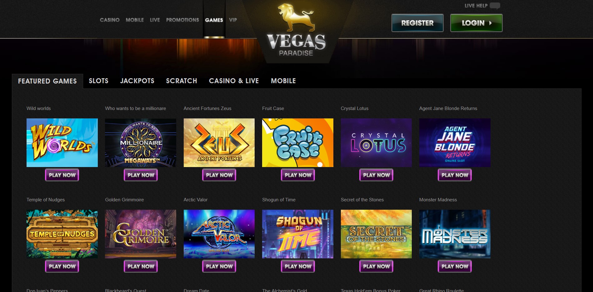 VegasParadise Casino Games