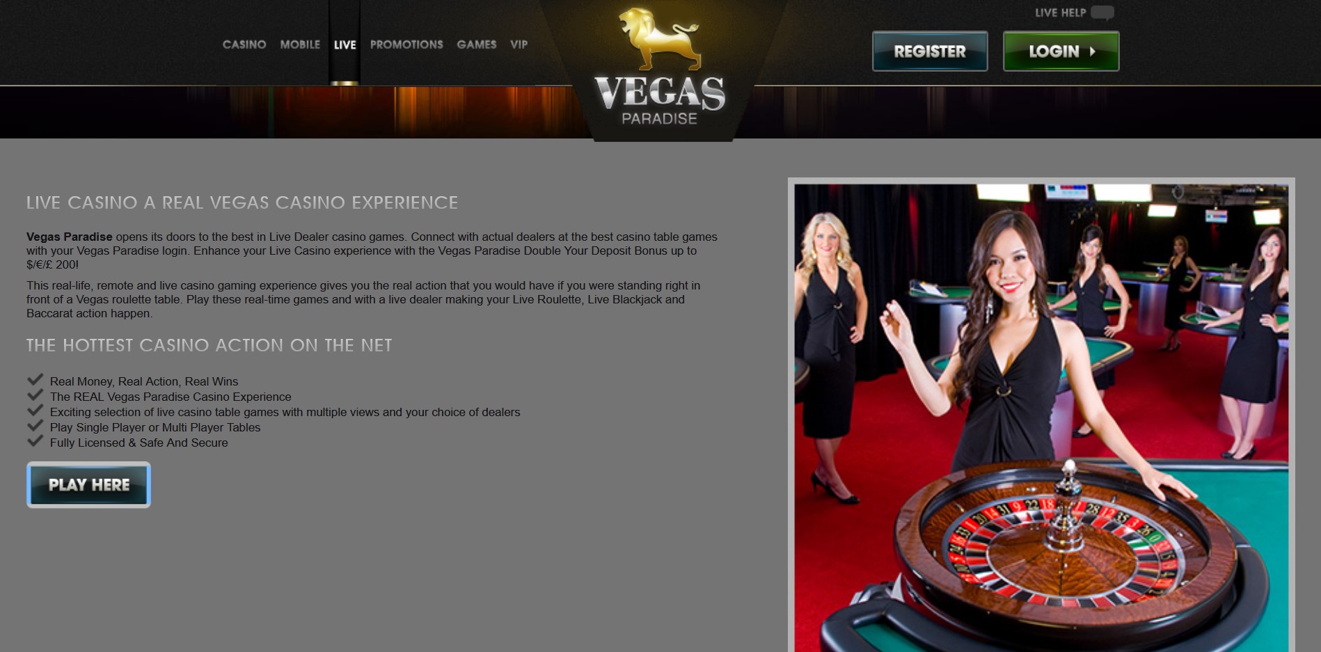 VegasParadise Casino Live Dealer Games