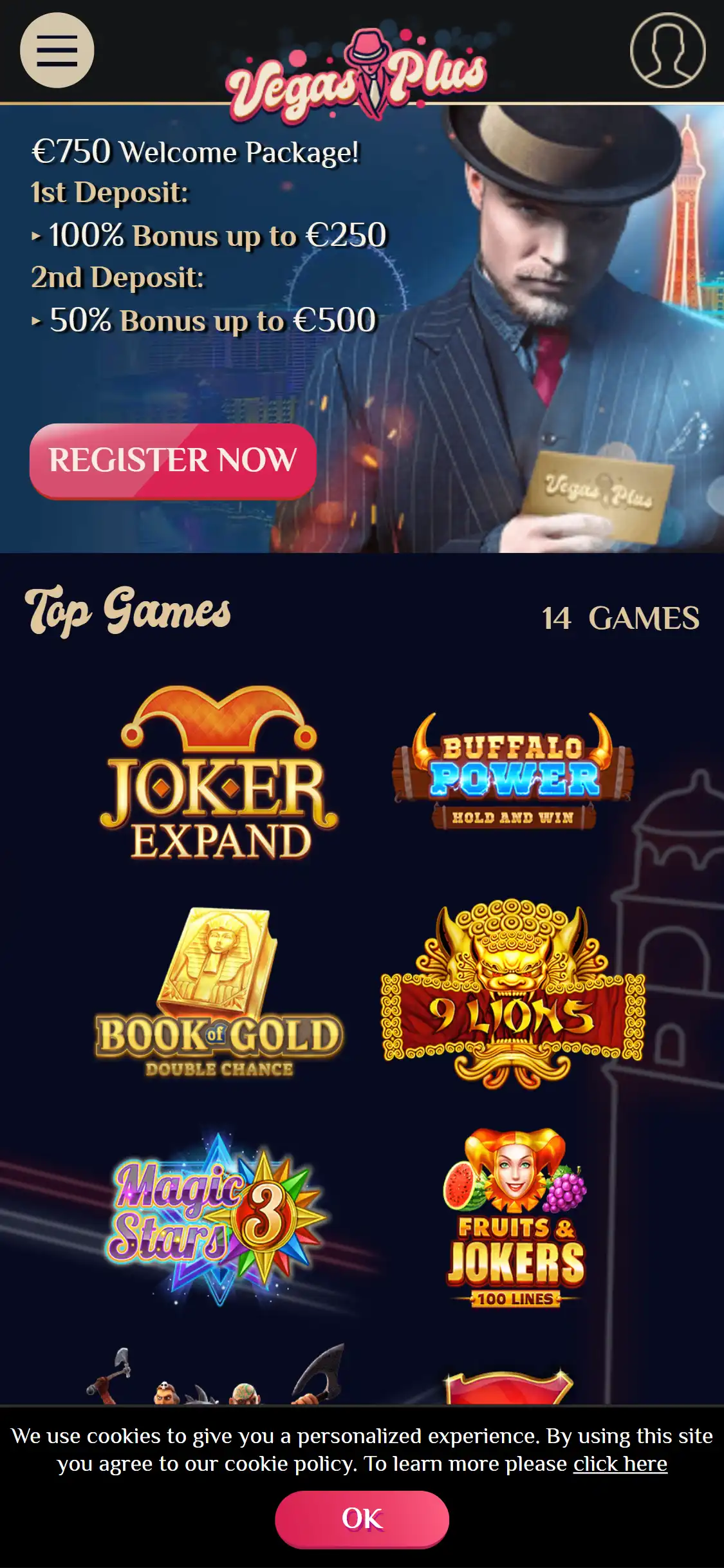 Page d'accueil de Vegas Plus Casino