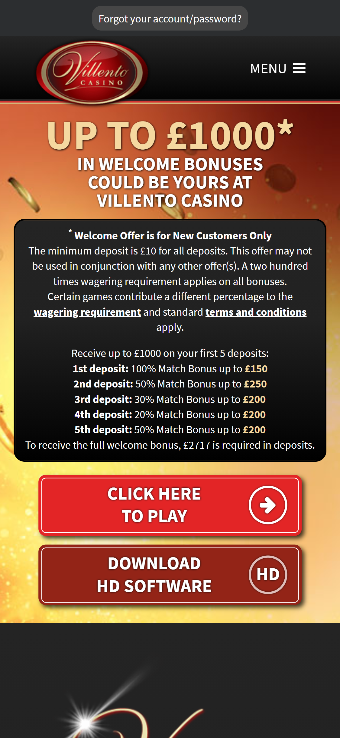 Villento Casino No Deposit Bonus