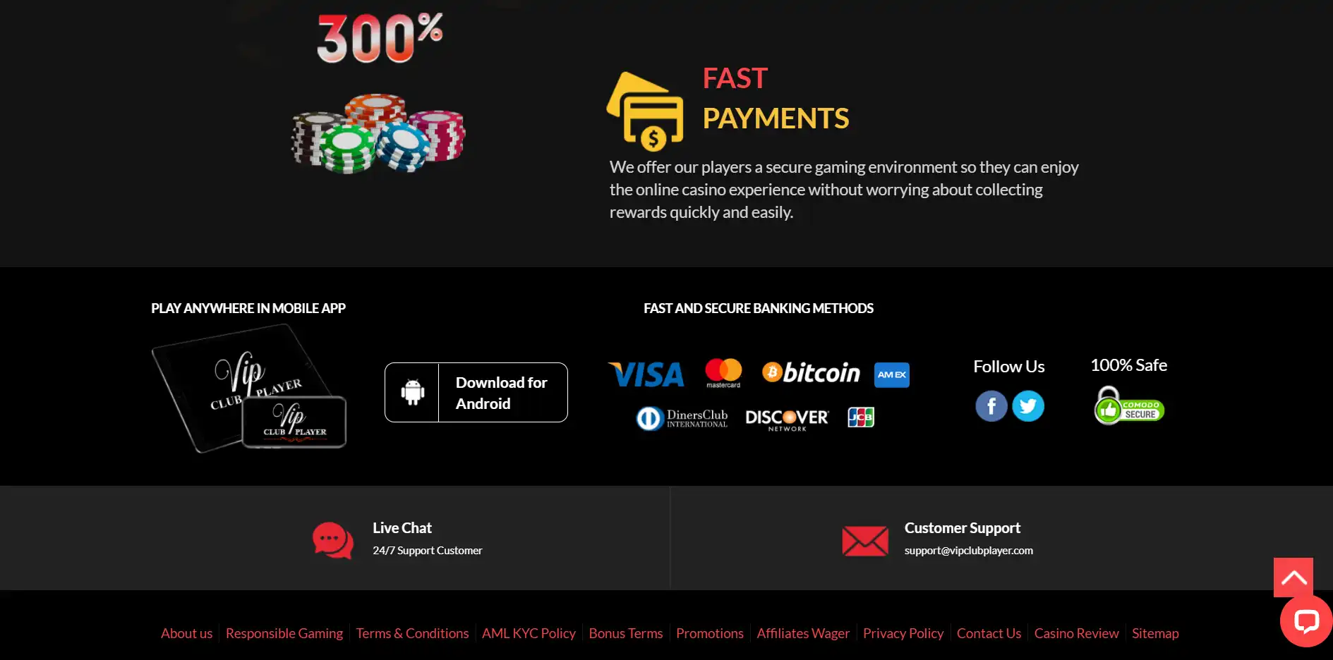 VIP Club Player Casino Payment Methods