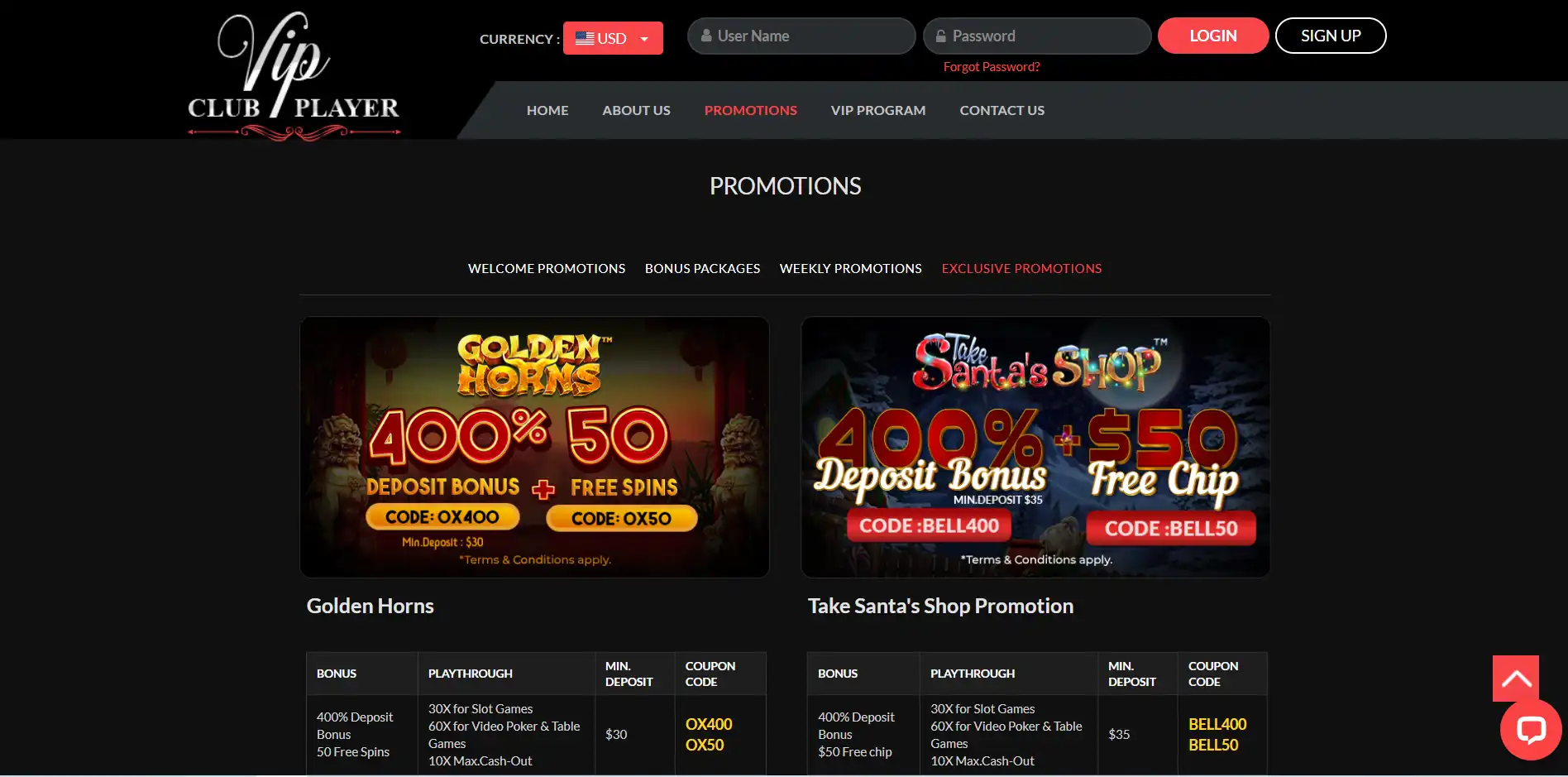 VIP Club Player Casino No Deposit Bonus