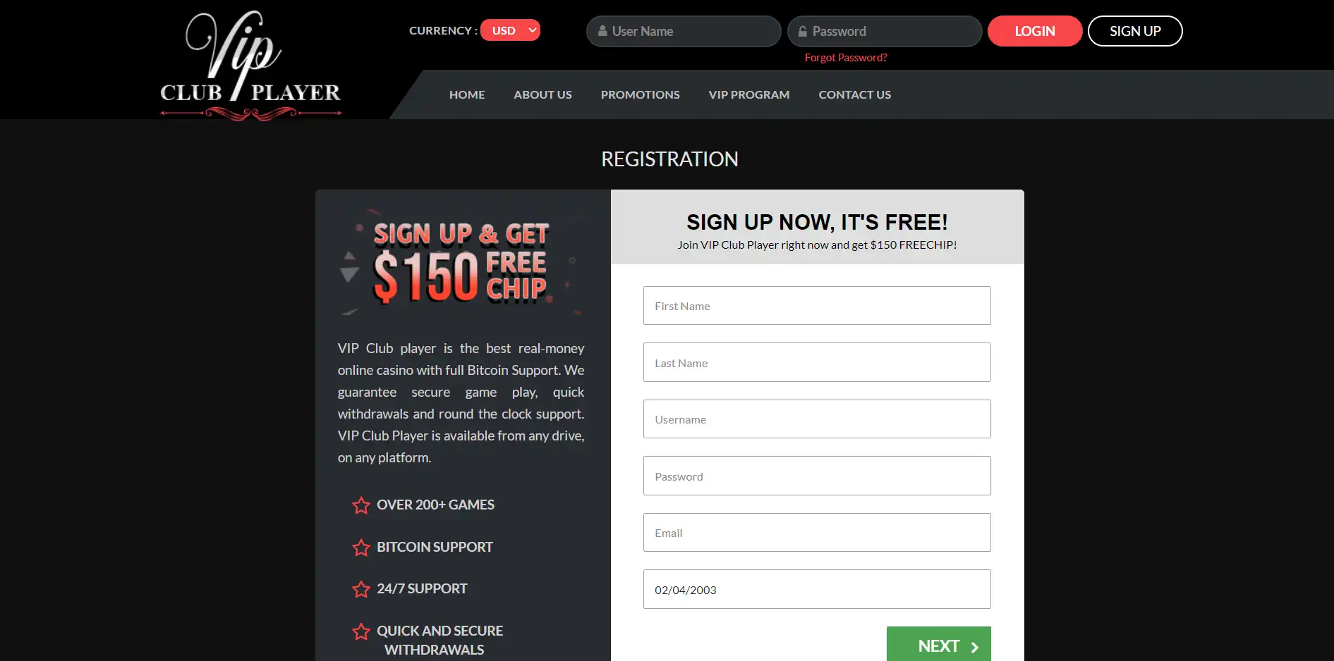 VIP Club Player Casino Login
