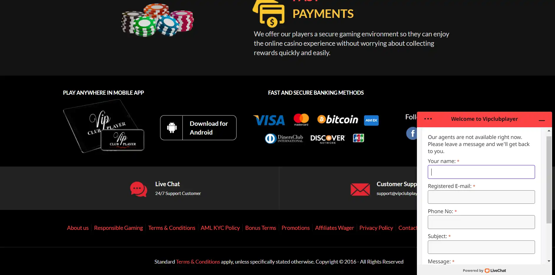 VIP Club Player Casino Support