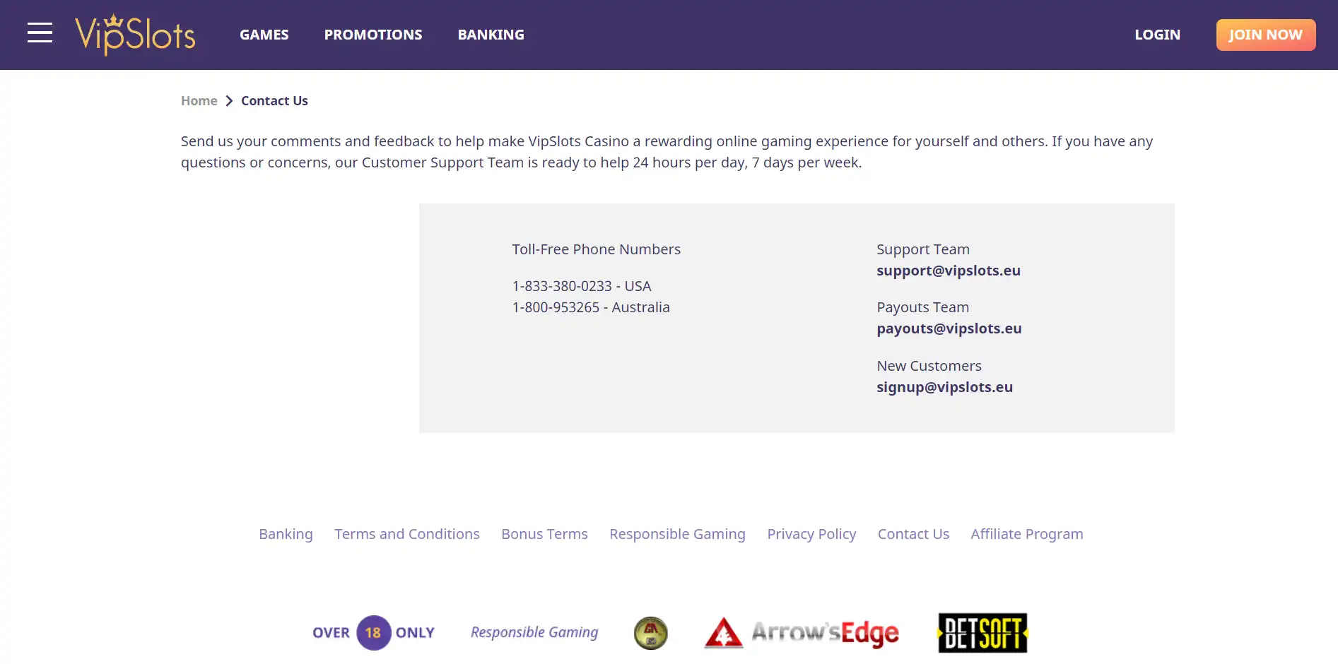 Vip Slots Casino Support