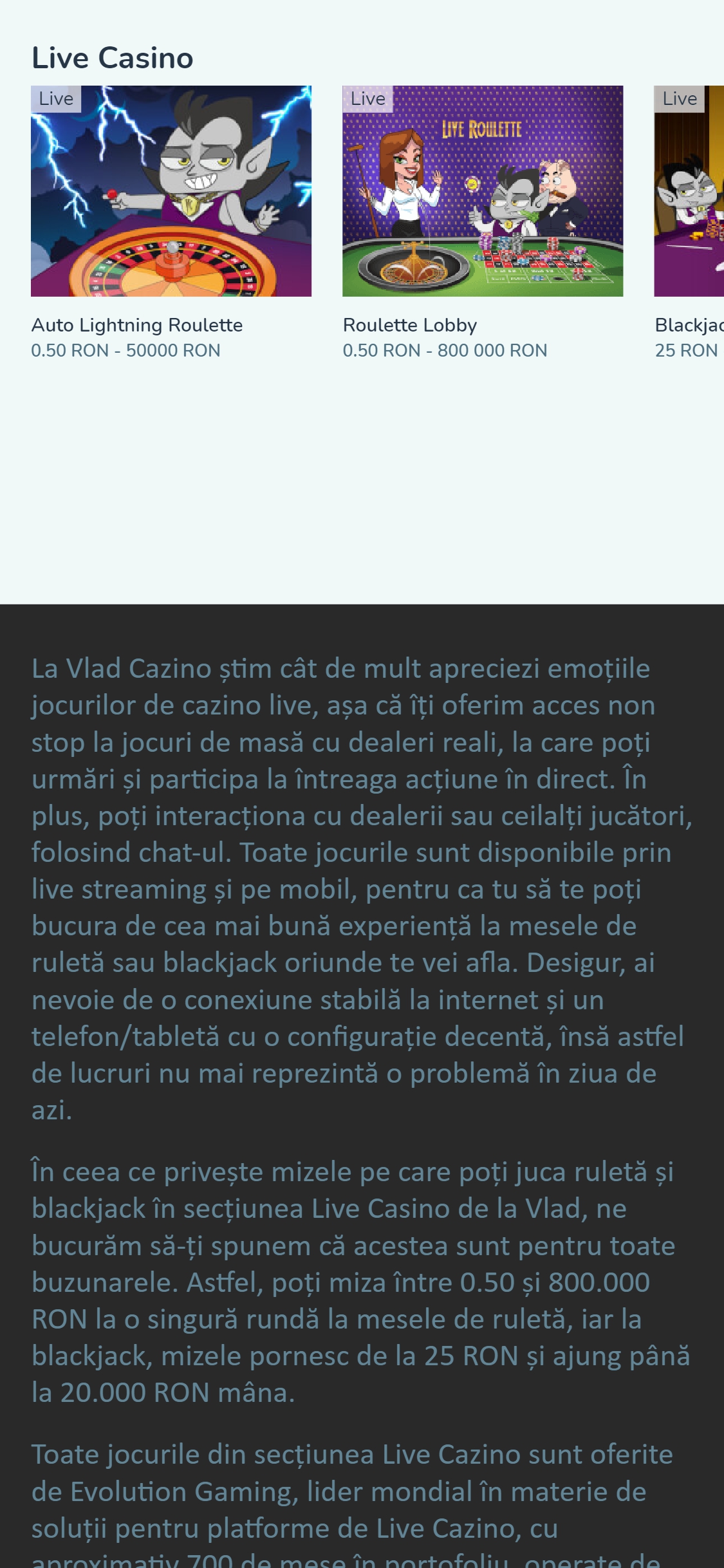Vlad Cazino Mobile Live Dealer Games Review
