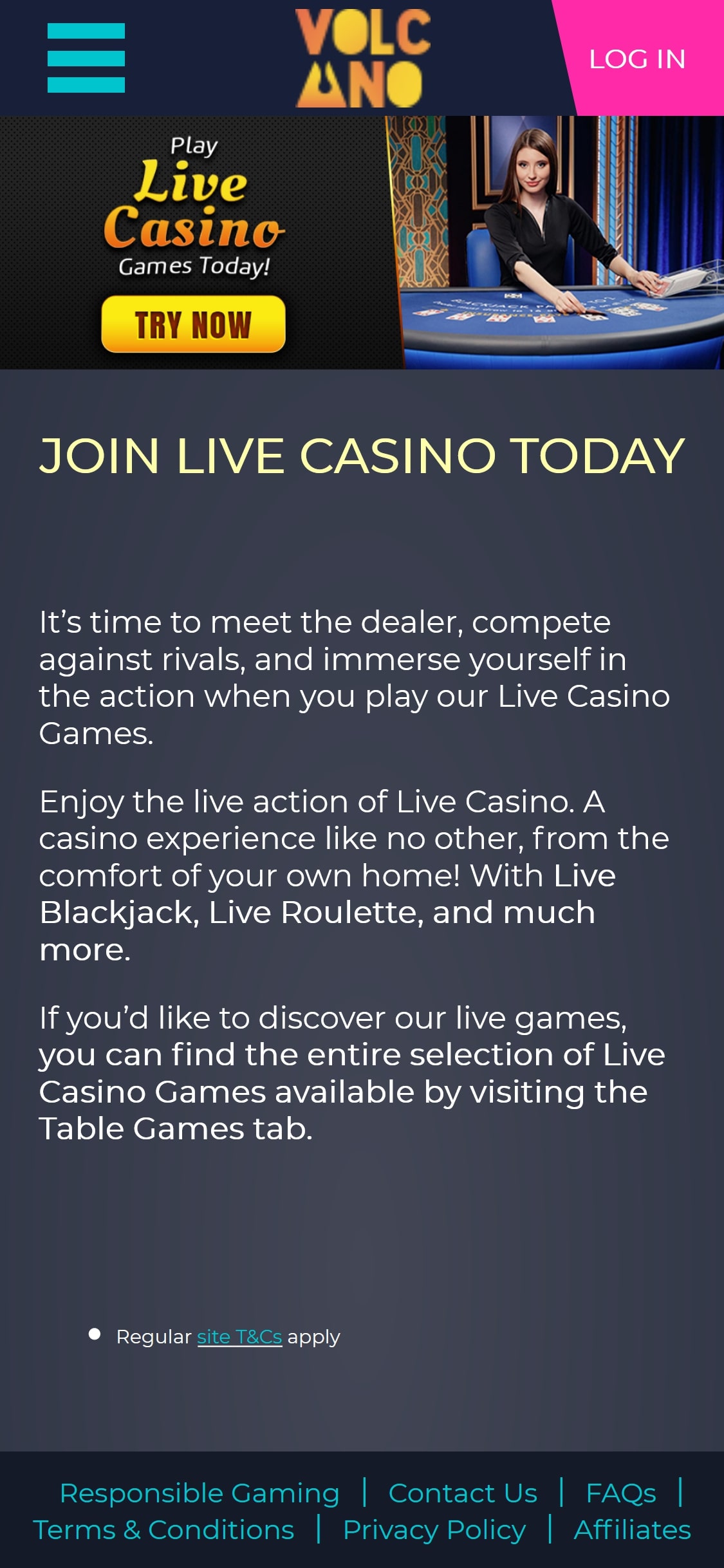 Volcano Bingo Casino Mobile Live Dealer Games Review