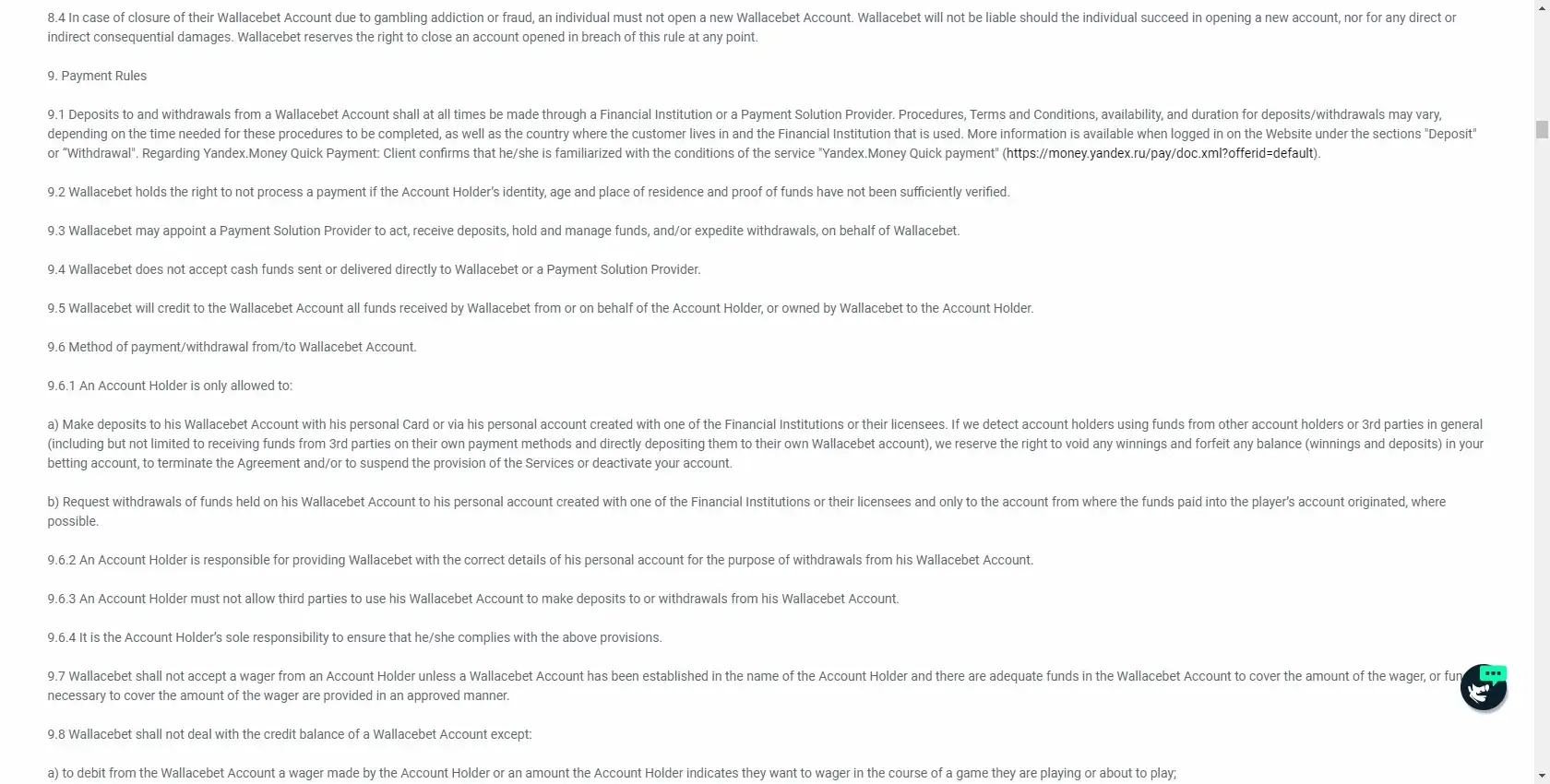 Wallacebet Payment Methods