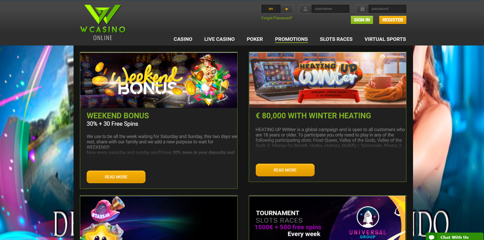 WCasino Online No Deposit Bonus