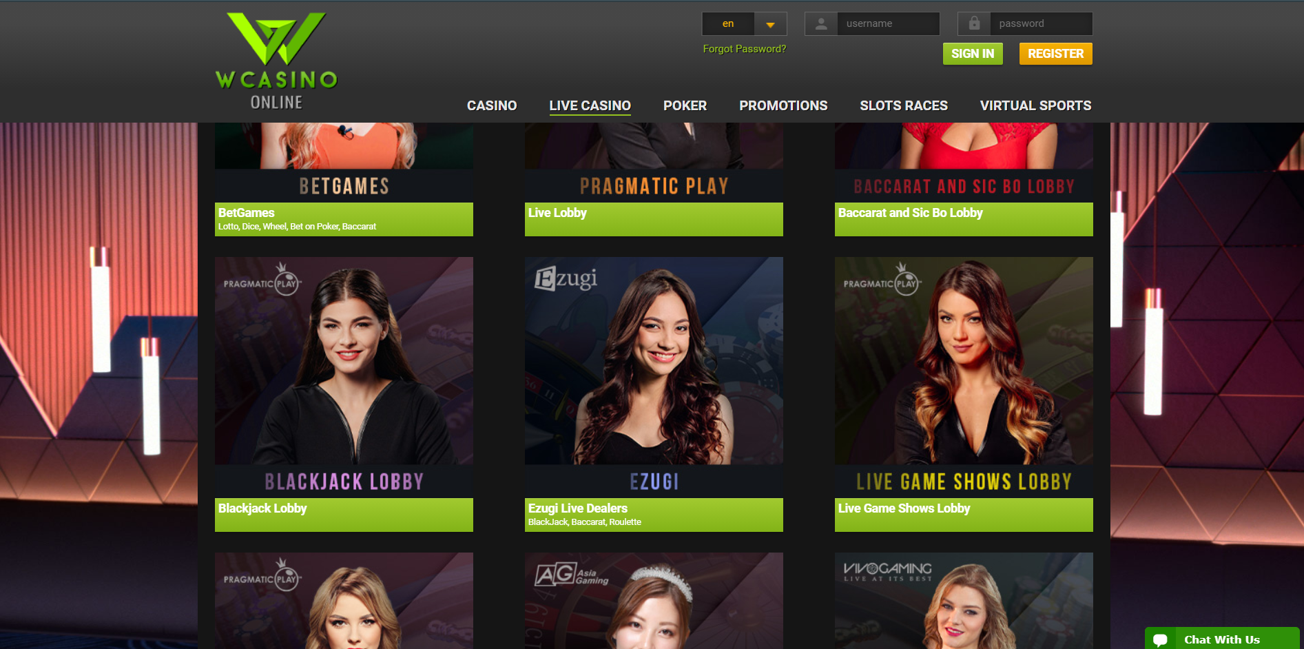 WCasino Online Live Dealer Games