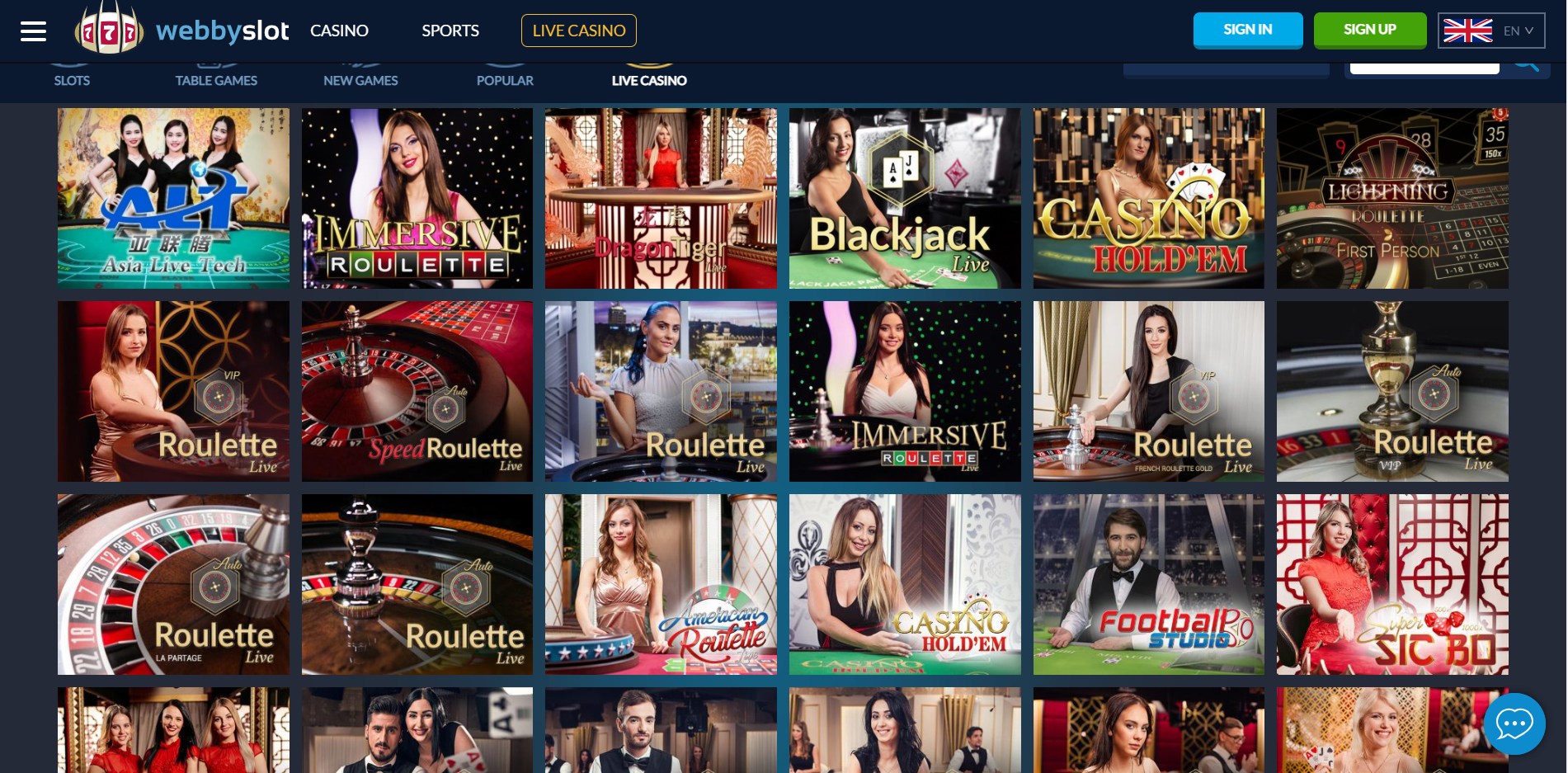 WebbySlot Casino Live Dealer Games