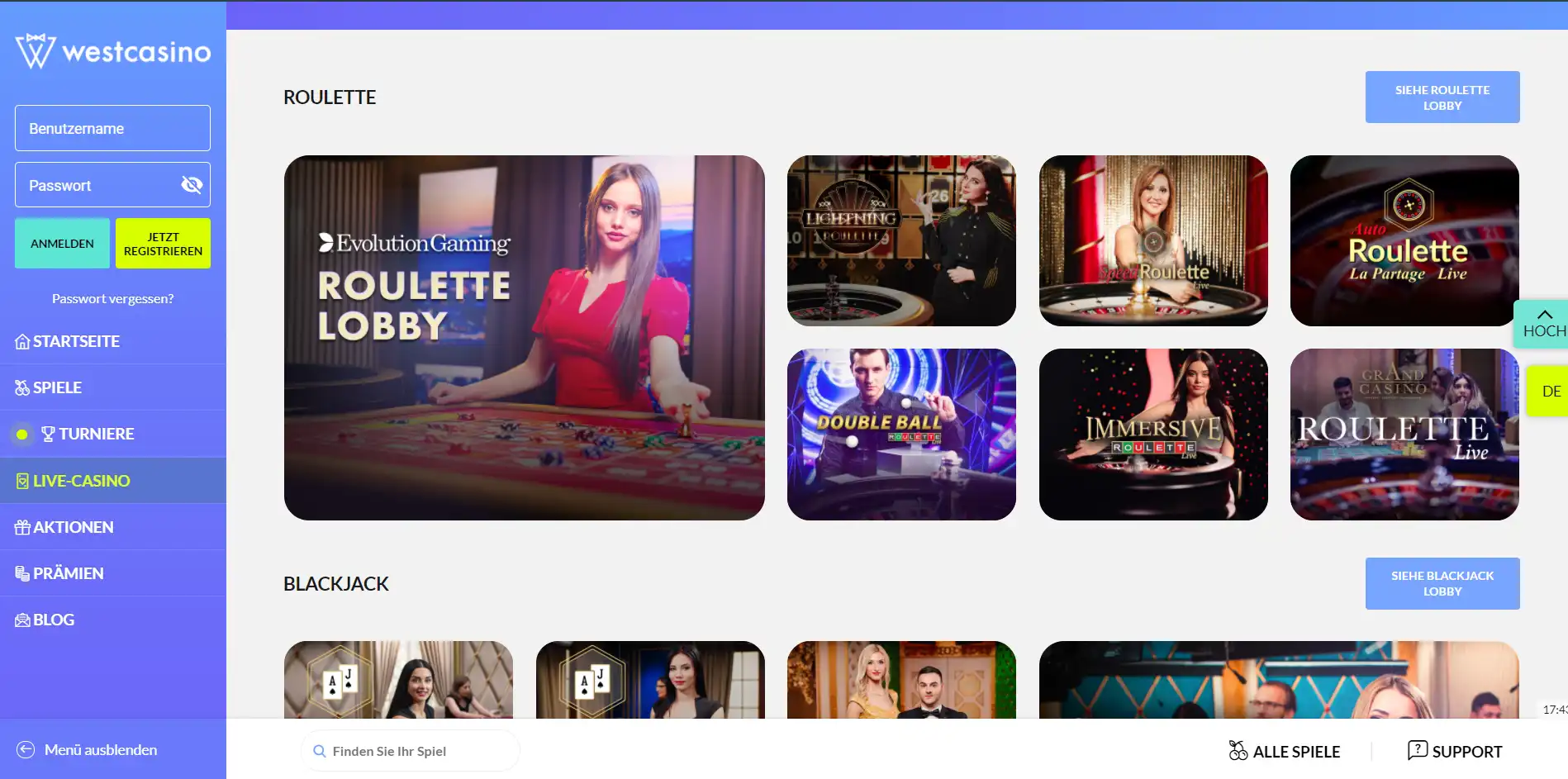 WestCasino Live Dealer Games
